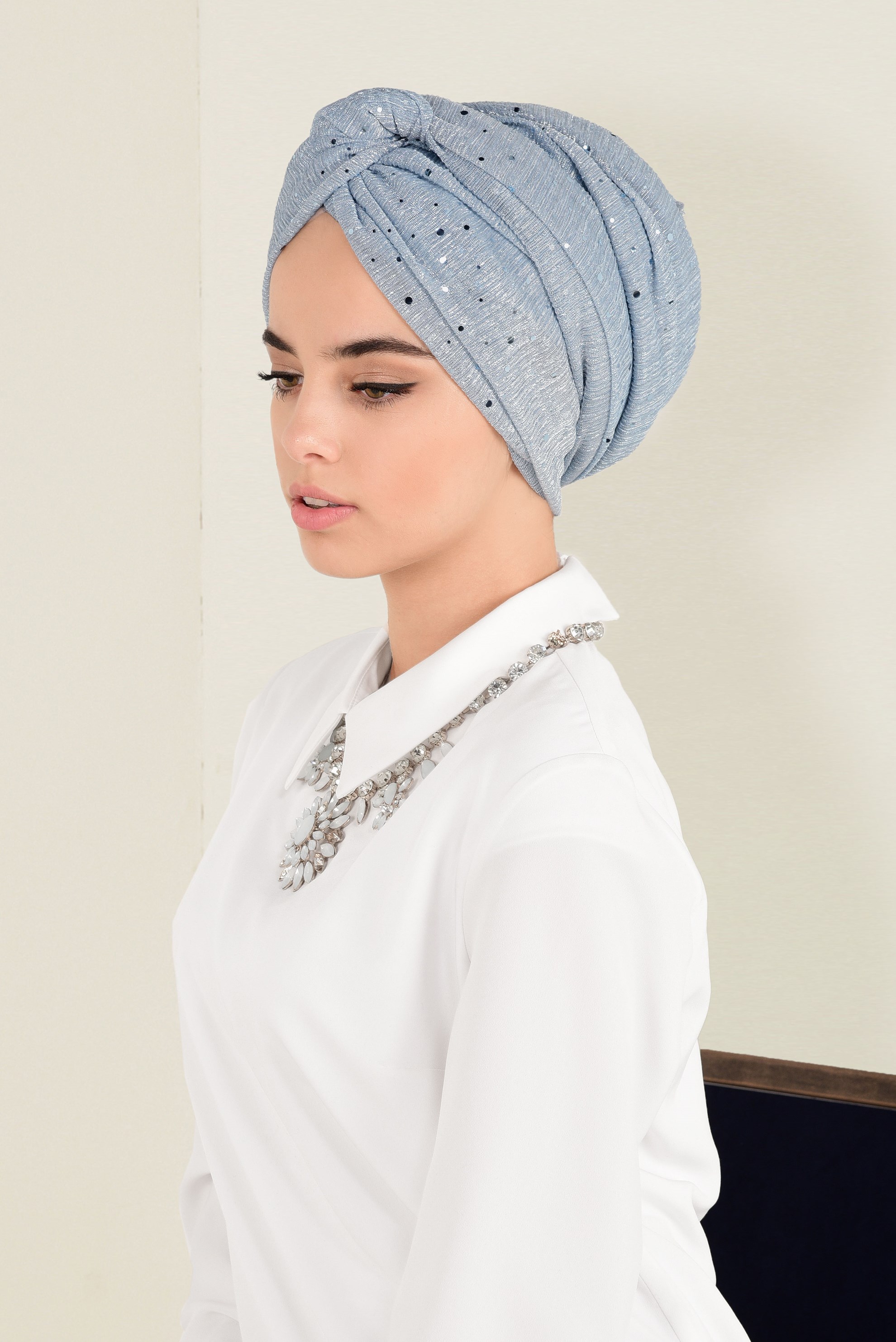 Tesettür giyim MAVİ 9921 ALVİNA SİMLİ PULLU ŞAL