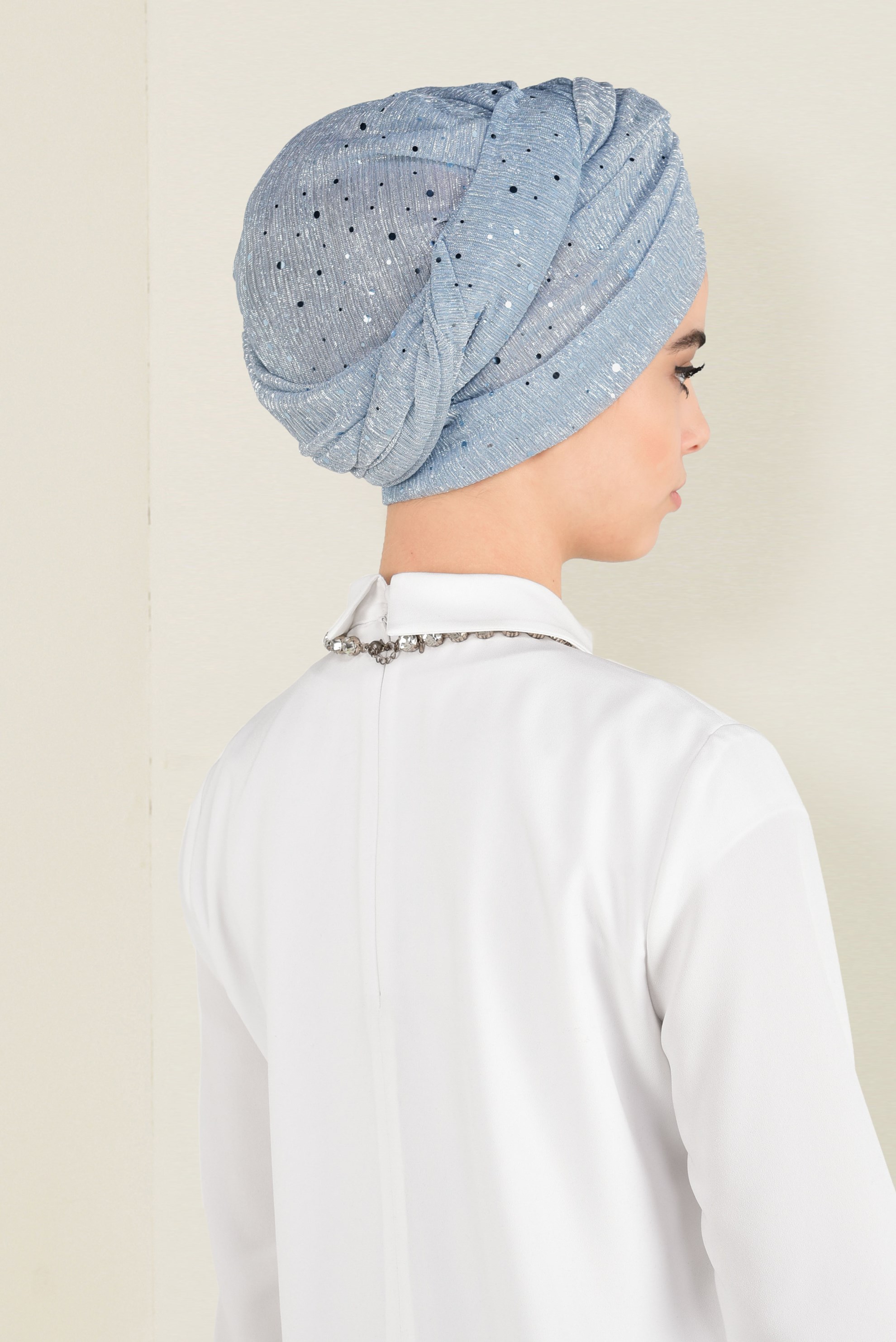 Tesettür giyim MAVİ 9921 ALVİNA SİMLİ PULLU ŞAL