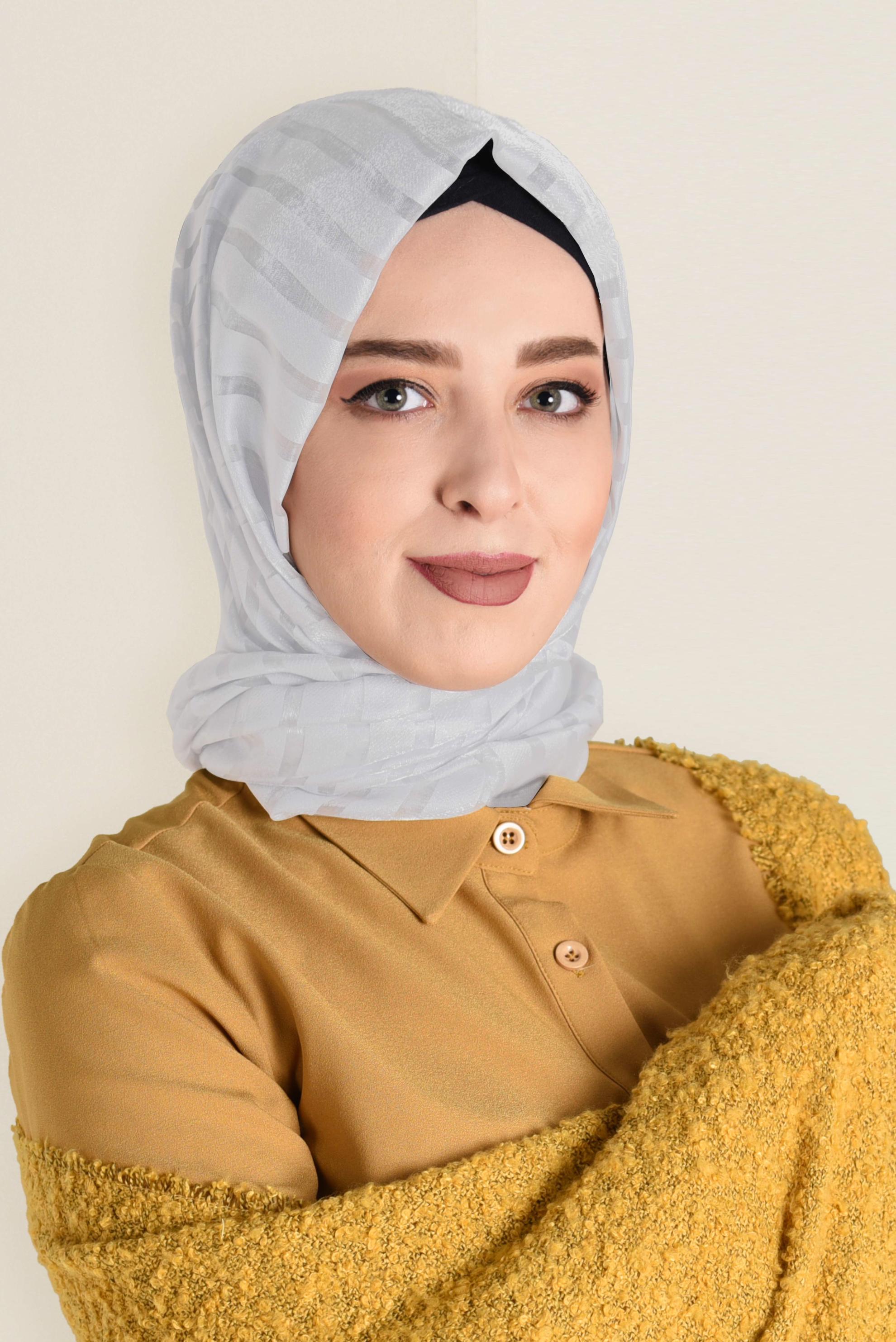 Tesettür giyim GÜMÜŞ 9923 ALVİNA YAKMA ÇİZGİLİ ŞAL