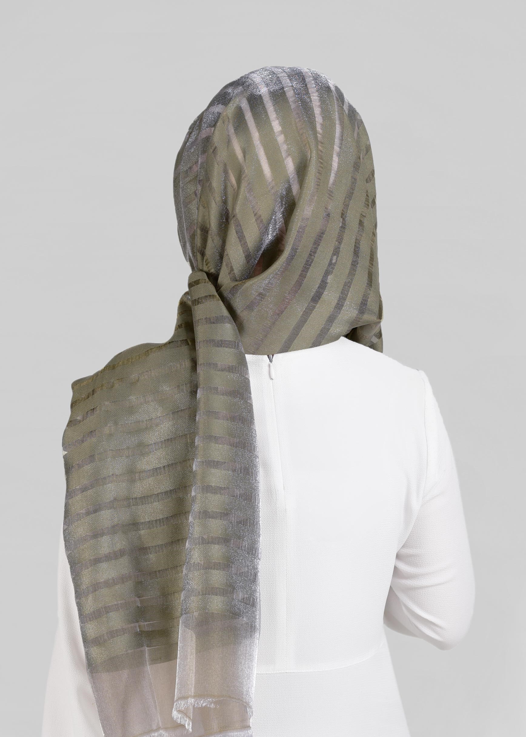 Tesettür giyim HAKİ 9923 ALVİNA YAKMA ÇİZGİLİ ŞAL