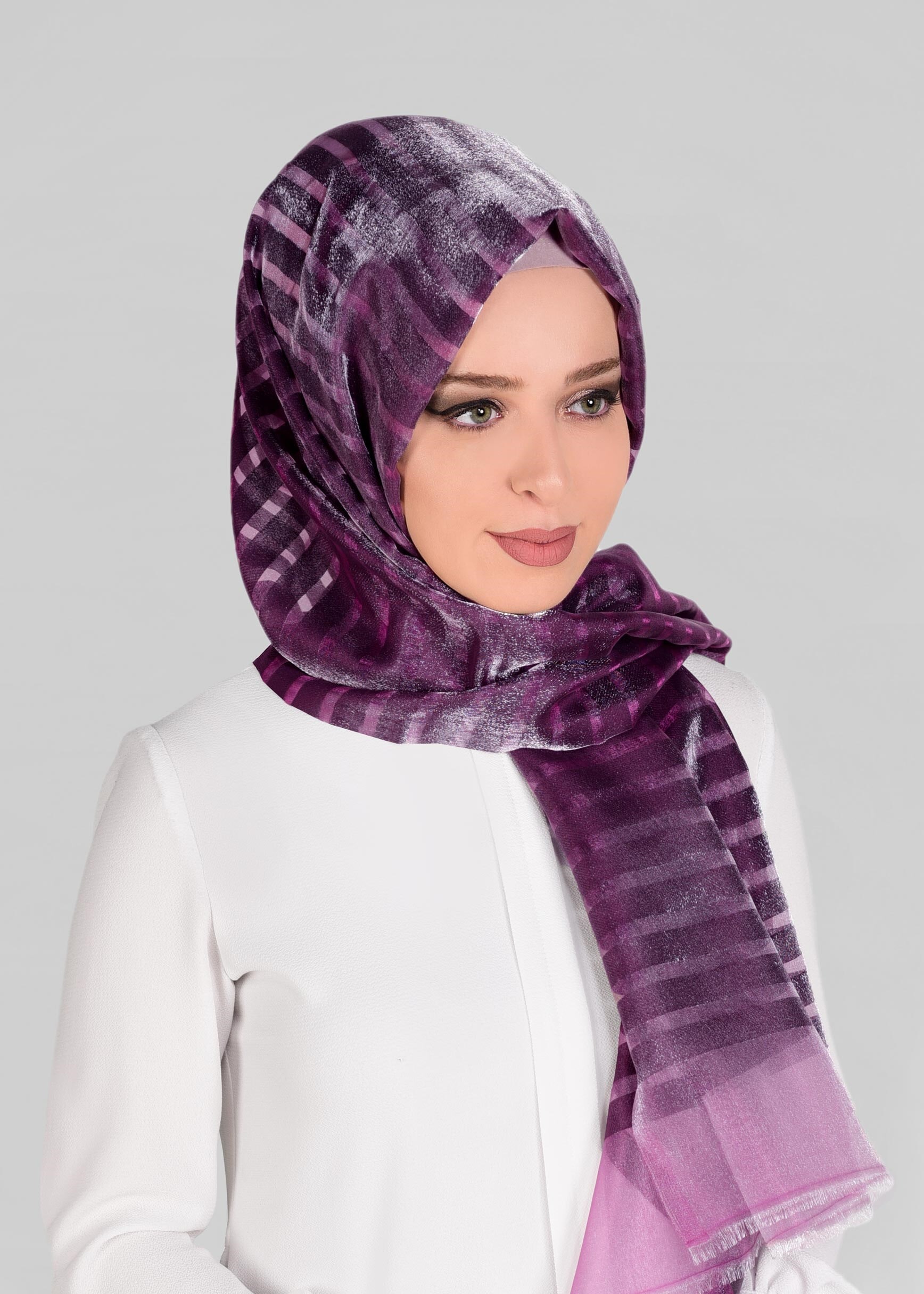 Tesettür giyim MÜRDÜM 9923 ALVİNA YAKMA ÇİZGİLİ ŞAL