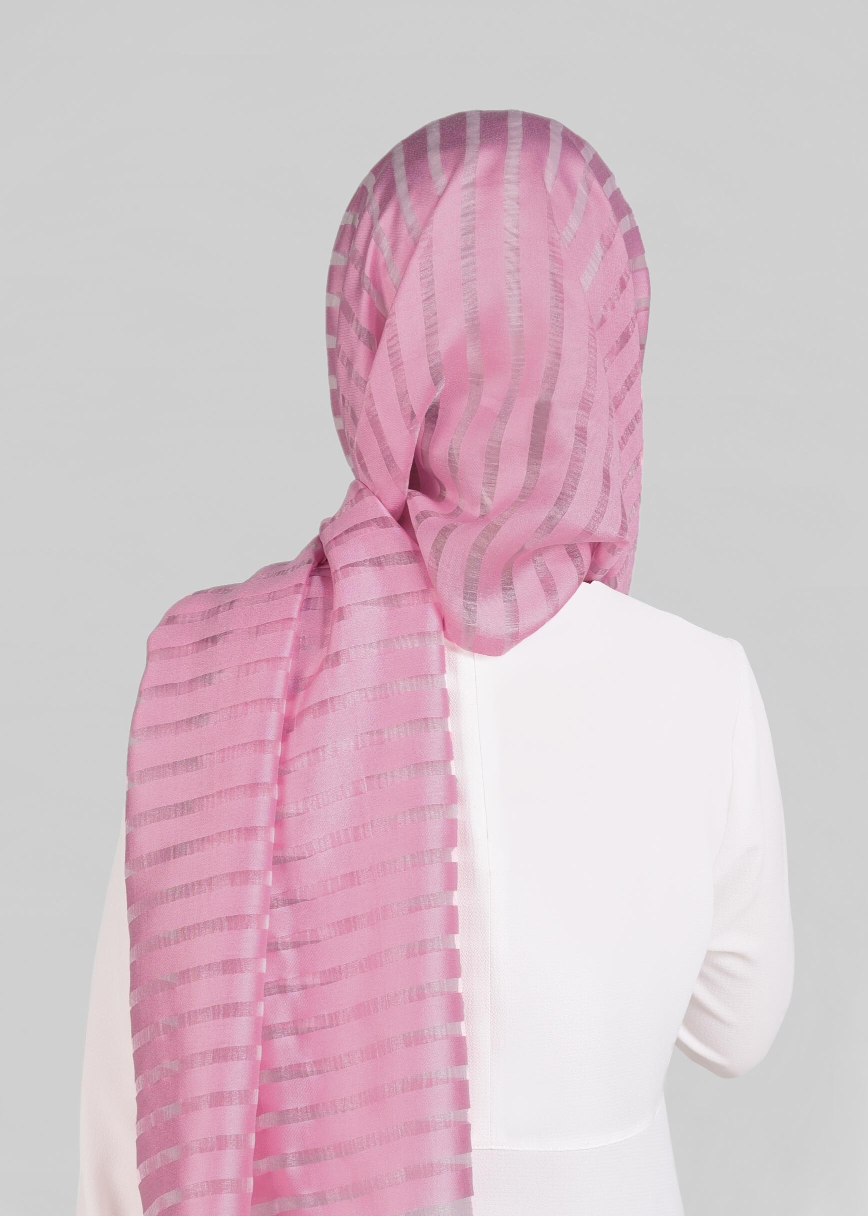 Tesettür giyim PEMBE 9923 ALVİNA YAKMA ÇİZGİLİ ŞAL