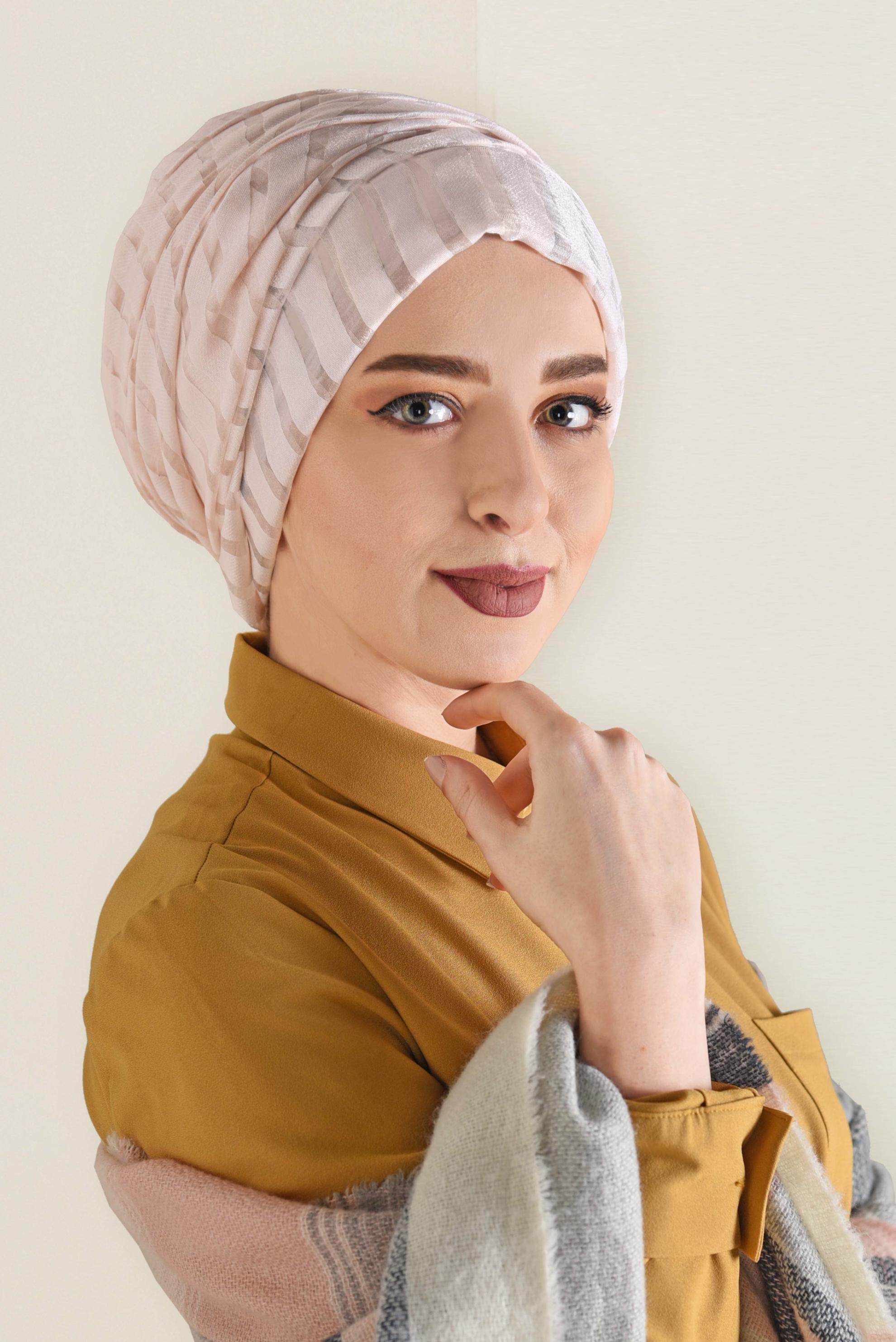 Tesettür giyim PUDRA 9923 ALVİNA YAKMA ÇİZGİLİ ŞAL