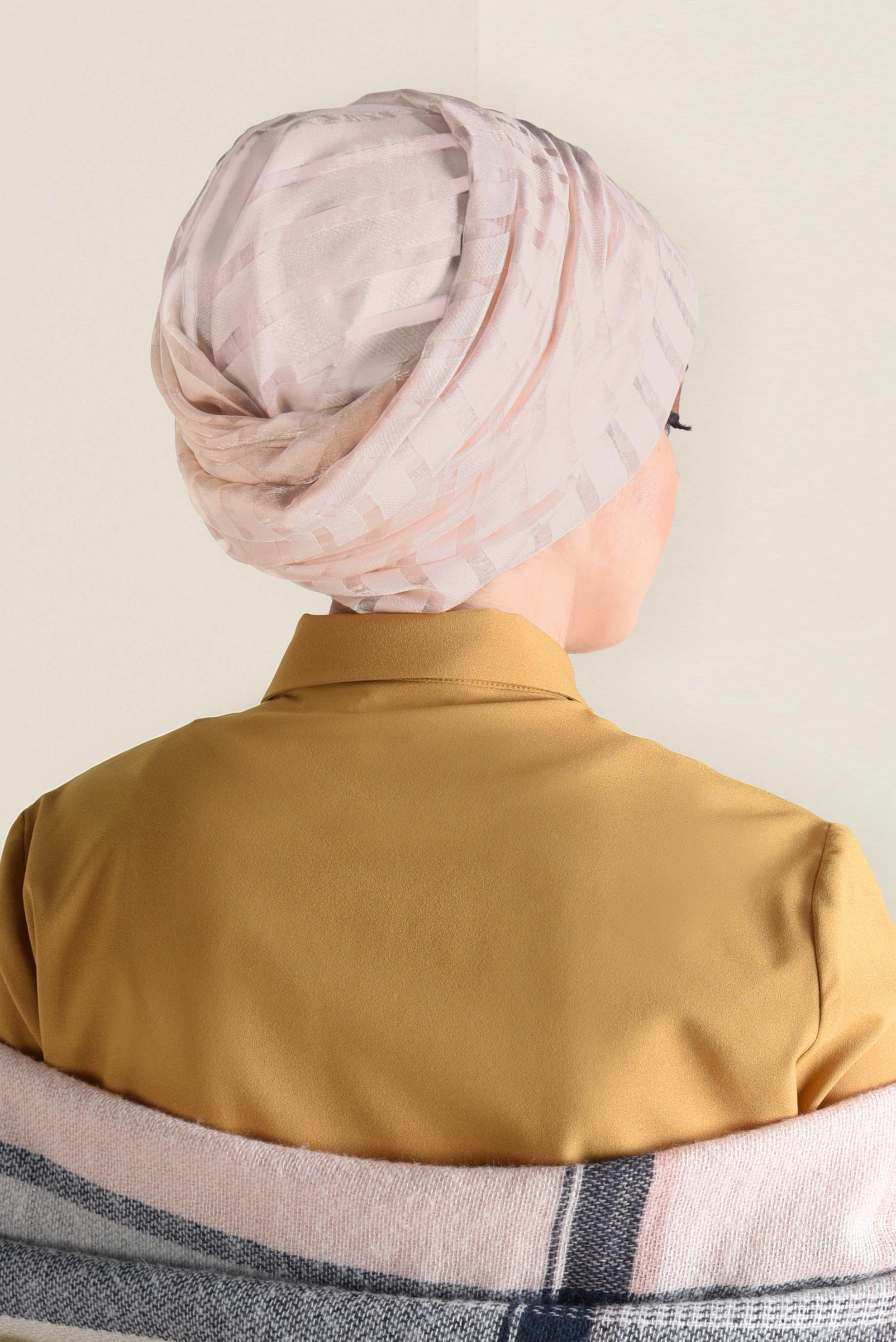 Tesettür giyim PUDRA 9923 ALVİNA YAKMA ÇİZGİLİ ŞAL