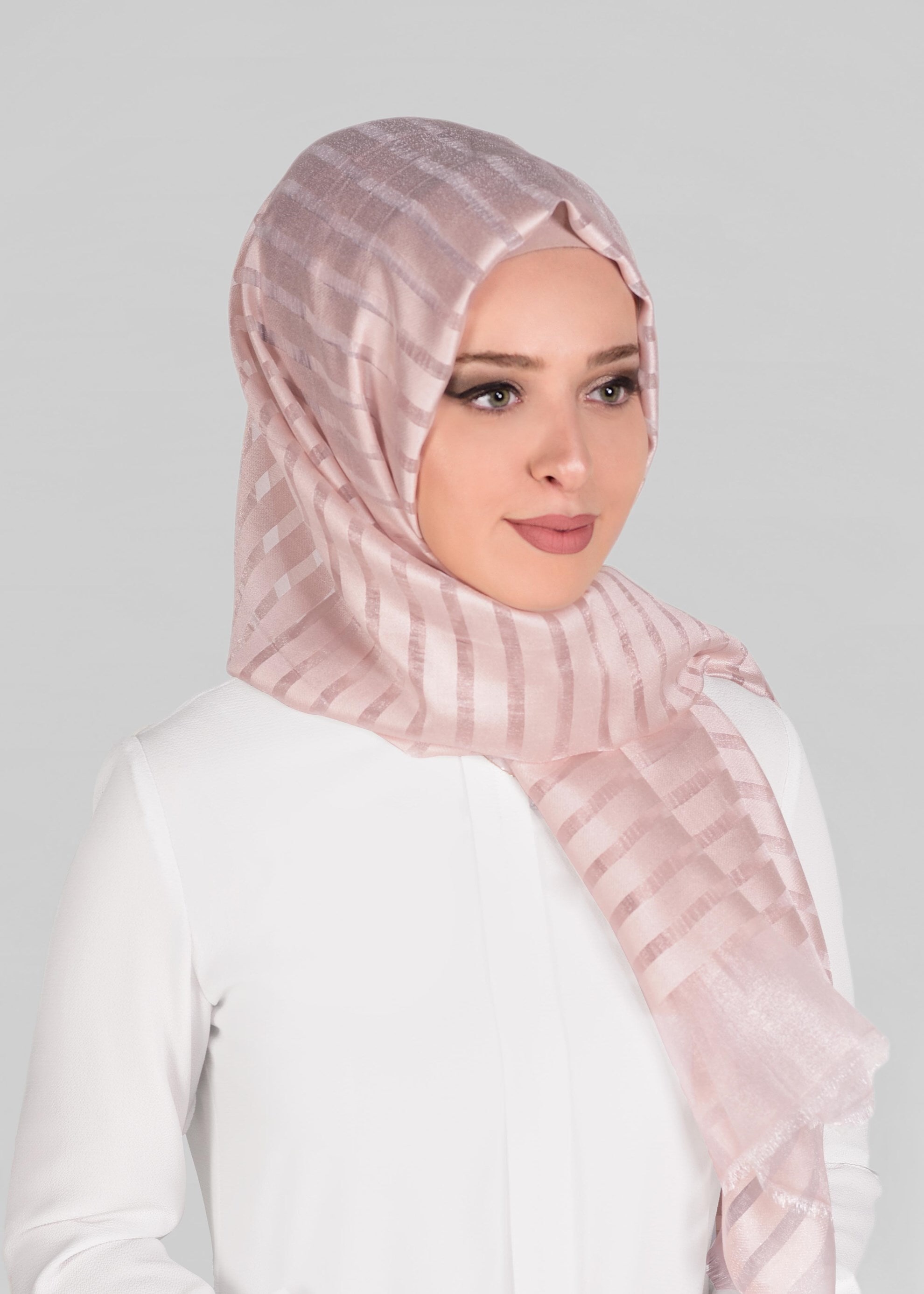 Tesettür giyim PUDRA 9923 ALVİNA YAKMA ÇİZGİLİ ŞAL