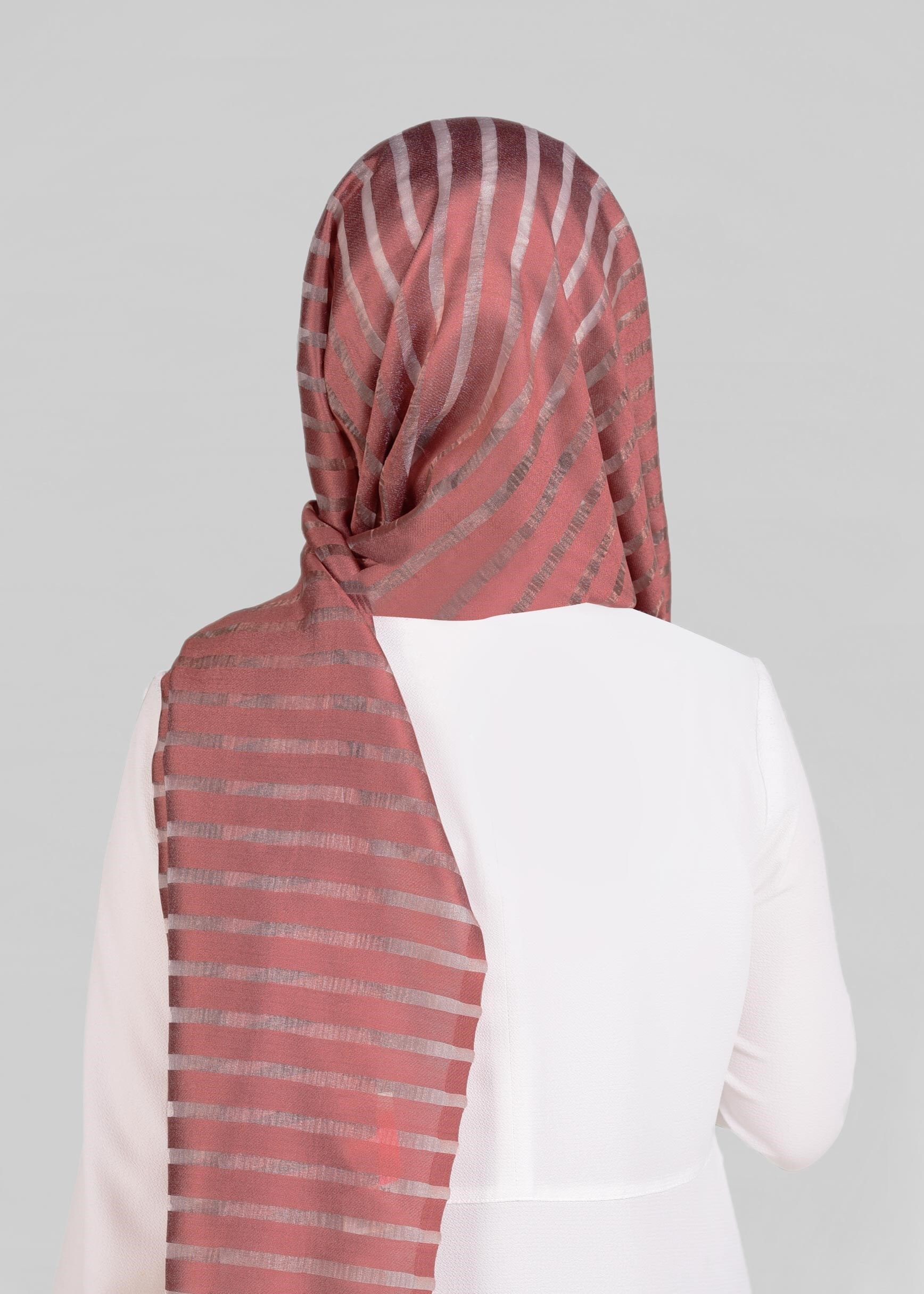 Tesettür giyim PEMBE 9923 ALVİNA YAKMA ÇİZGİLİ ŞAL