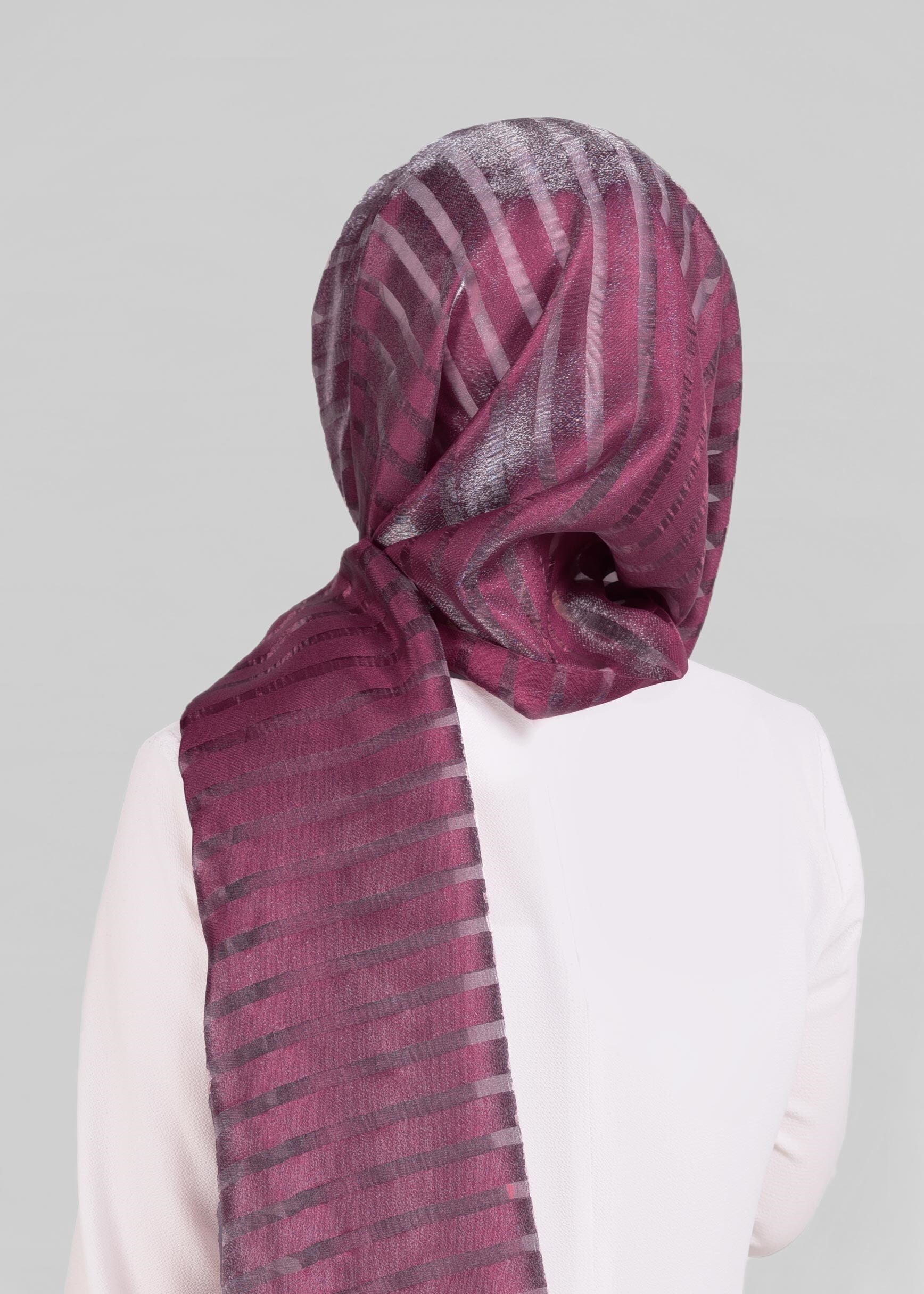 Tesettür giyim BORDO 9923 ALVİNA YAKMA ÇİZGİLİ ŞAL