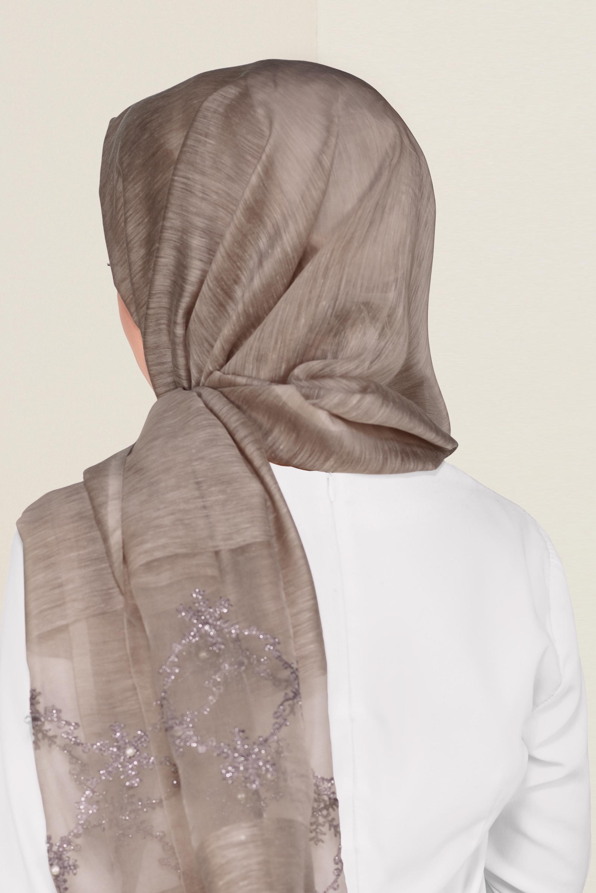 Tesettür giyim VİZON 9909-1 ALVİNA NAKIŞ İNCİ ŞAL