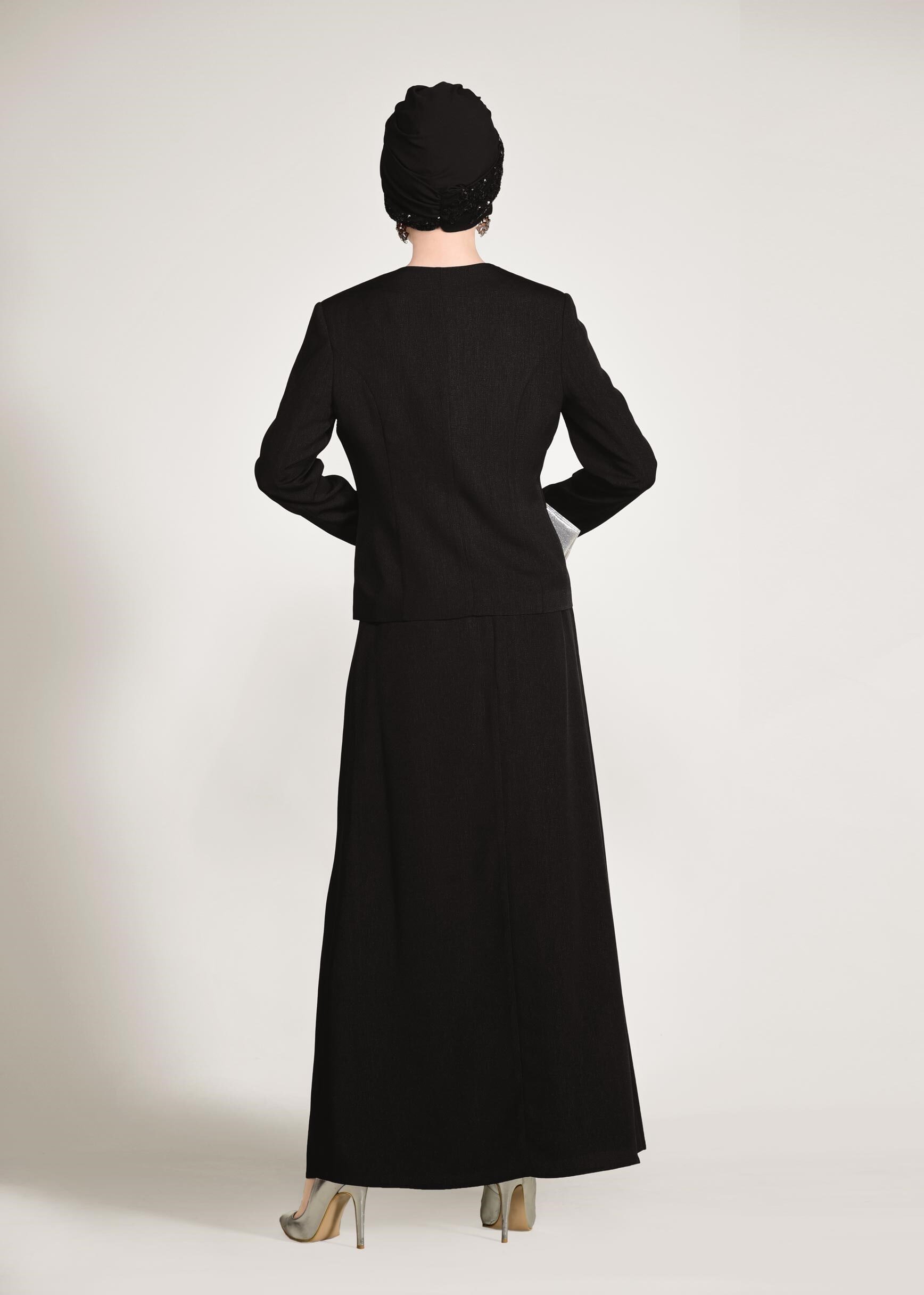 Tesettür giyim SİYAH CEKETİ TAŞLI 3&prime;LÜ ETEKLİ TAKIM 3441