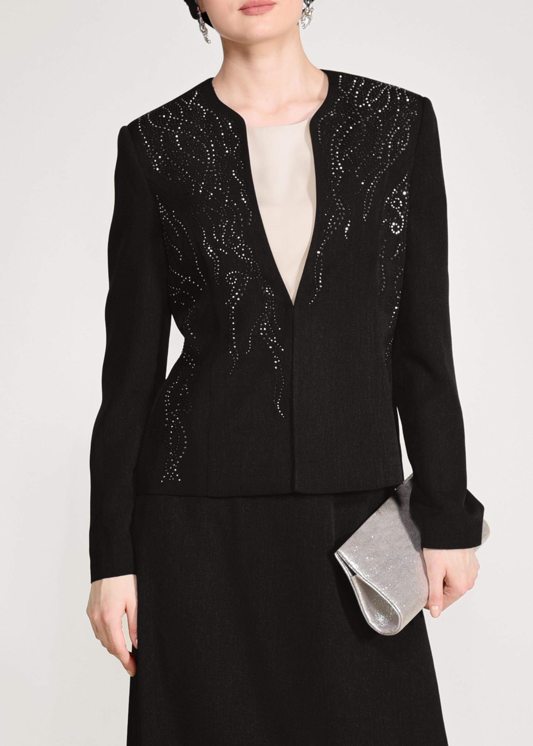 Tesettür giyim SİYAH CEKETİ TAŞLI 3&prime;LÜ ETEKLİ TAKIM 3441