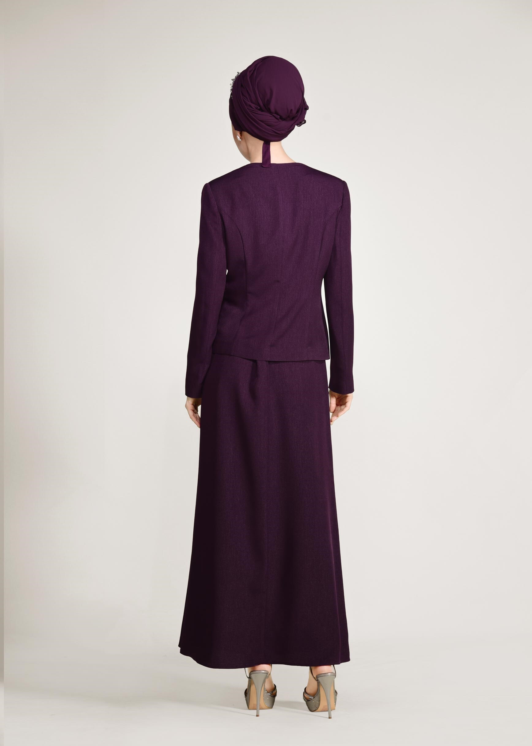 Tesettür giyim MOR CEKETİ TAŞLI 3&prime;LÜ ETEKLİ TAKIM 3441