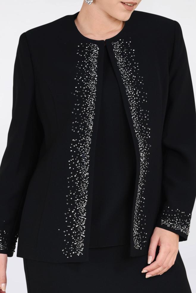 Tesettür giyim SİYAH TAŞ İŞLEMELİ 3′LÜ ETEKLİ TAKIM 3467E - ALVİNA