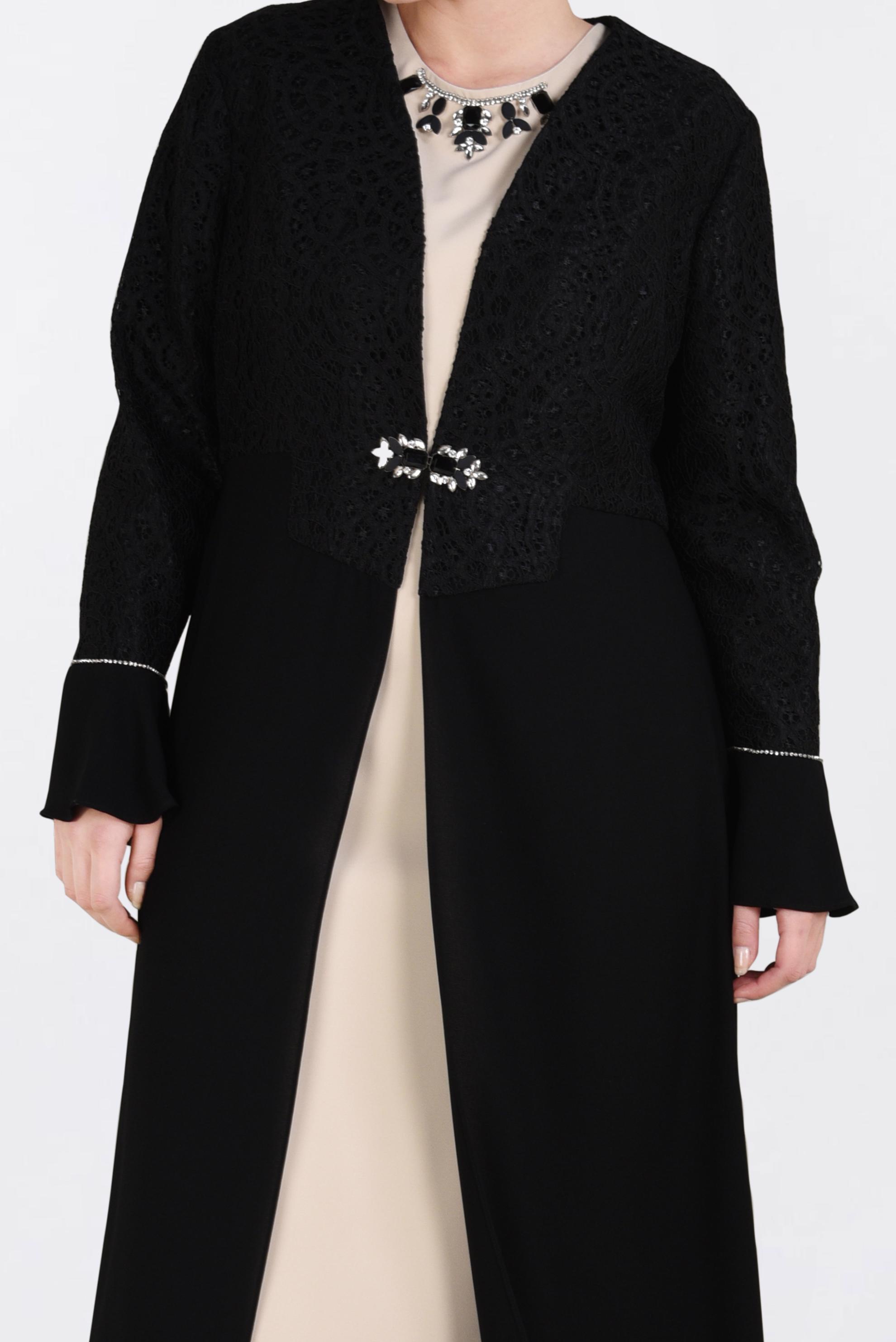 Tesettür giyim SİYAH GÜPÜR İŞLEMELİ 2&prime;Lİ ELBİSELİ TAKIM 3414