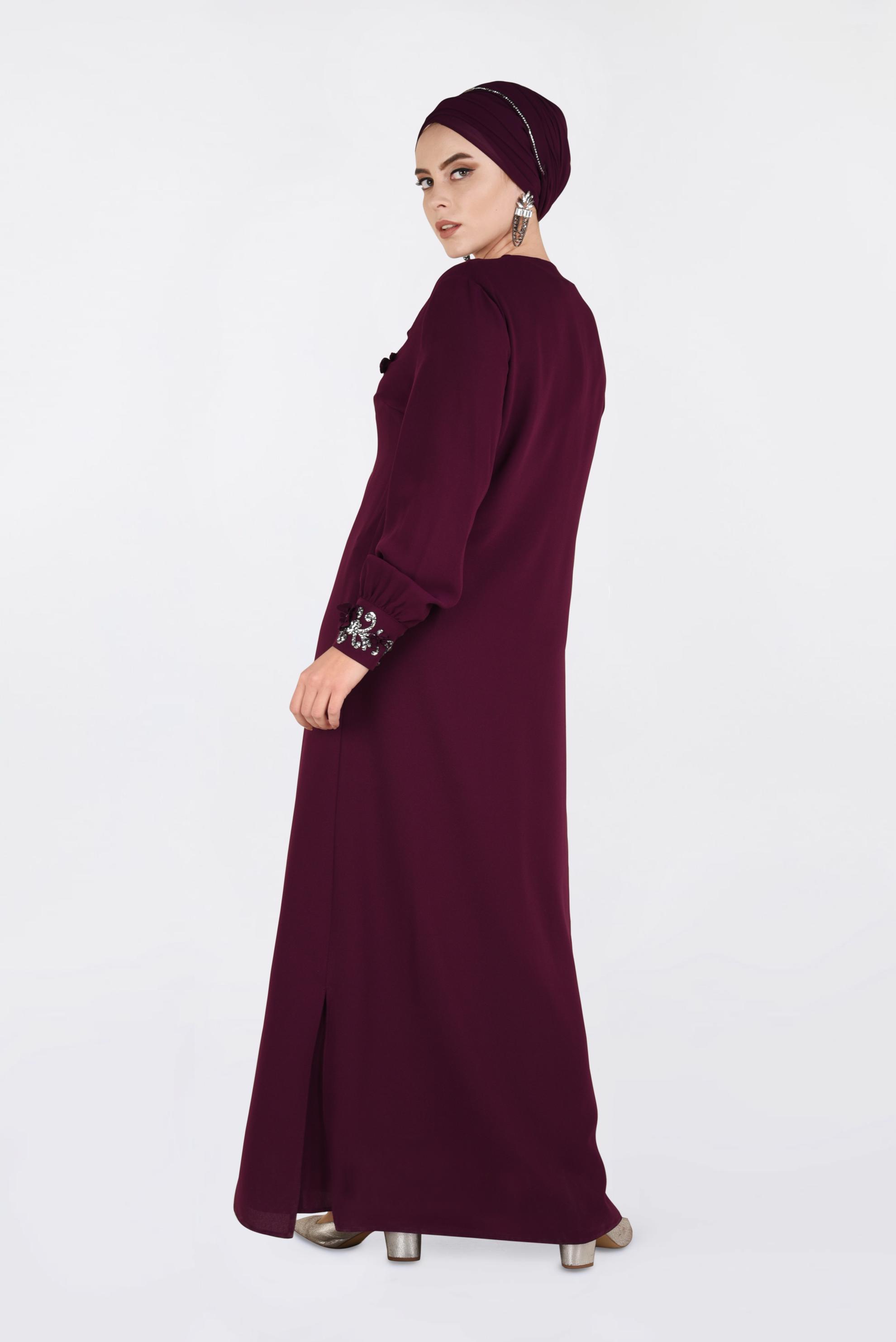 Tesettür giyim MÜRDÜM BONCUK İŞLEMELİ 2&prime;Lİ ELBİSELİ TAKIM 3417