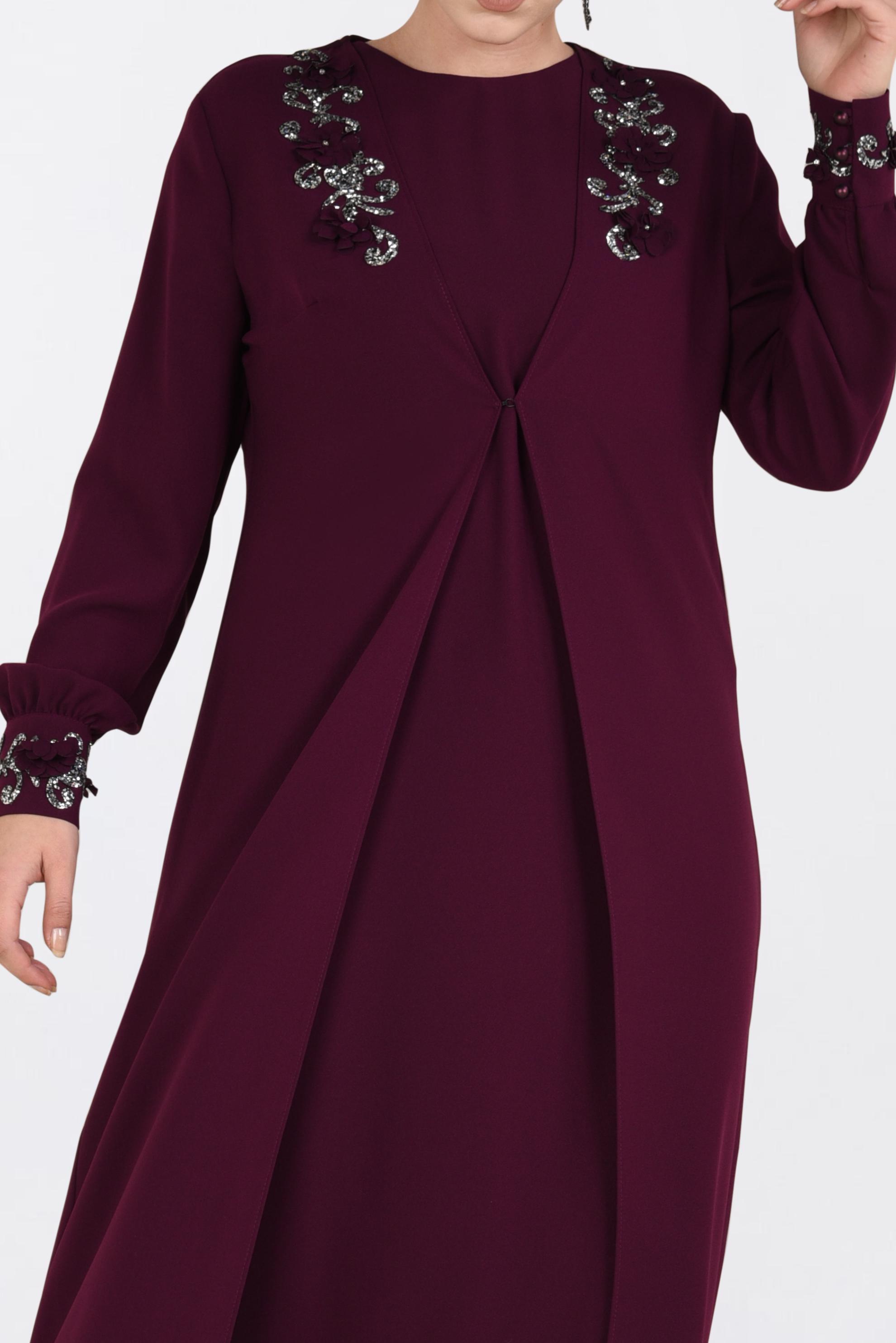 Tesettür giyim MÜRDÜM BONCUK İŞLEMELİ 2&prime;Lİ ELBİSELİ TAKIM 3417