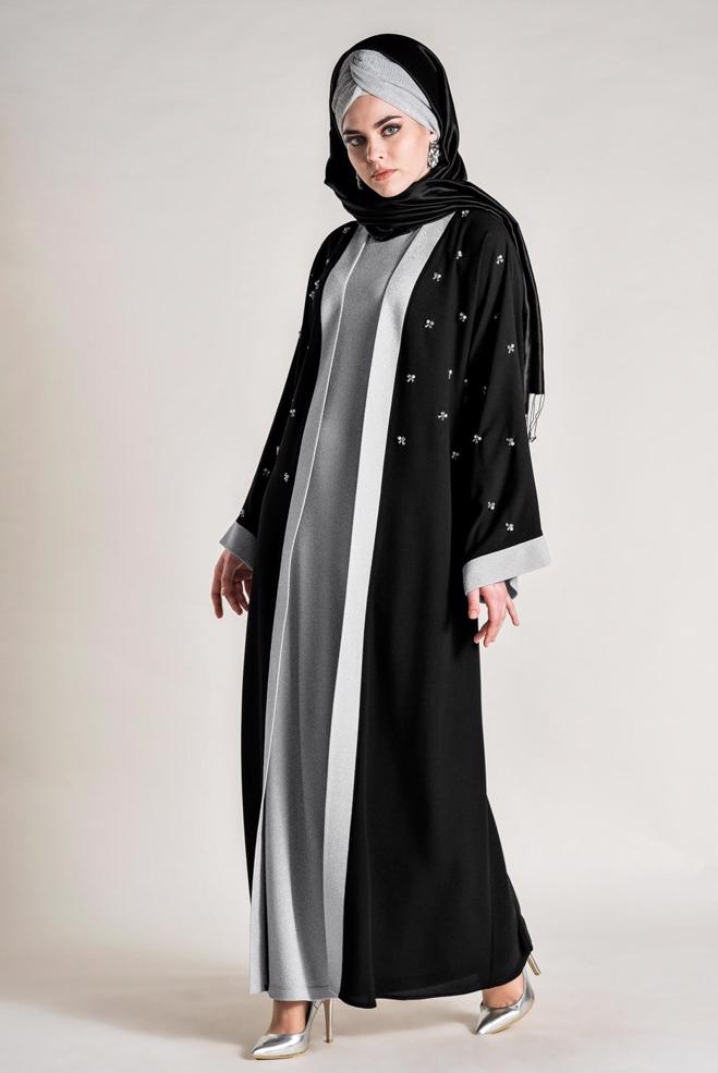 Vêtements hijab GRIS 3427 VESPA DÜZ 2′Lİ ELBİSELİ TAKIM 42/50 - ALVİNA
