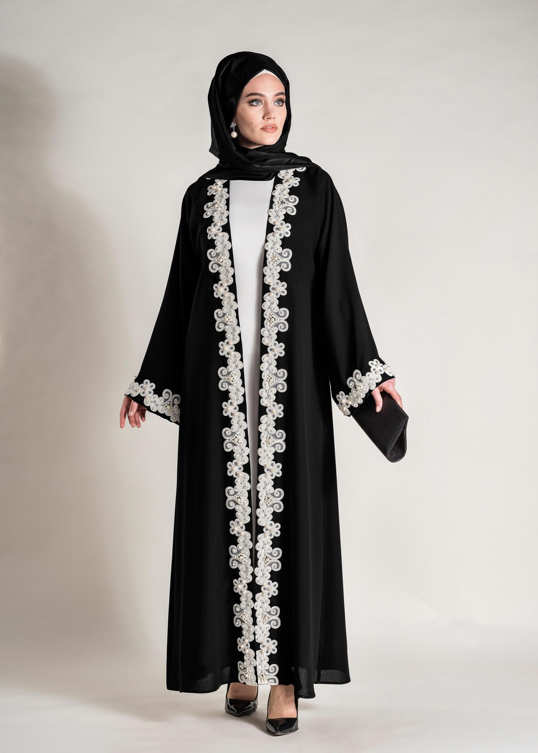 Tesettür giyim SİYAH GÜPÜRLÜ SALAŞ 2&prime;Lİ ELBİSELİ TAKIM 3428