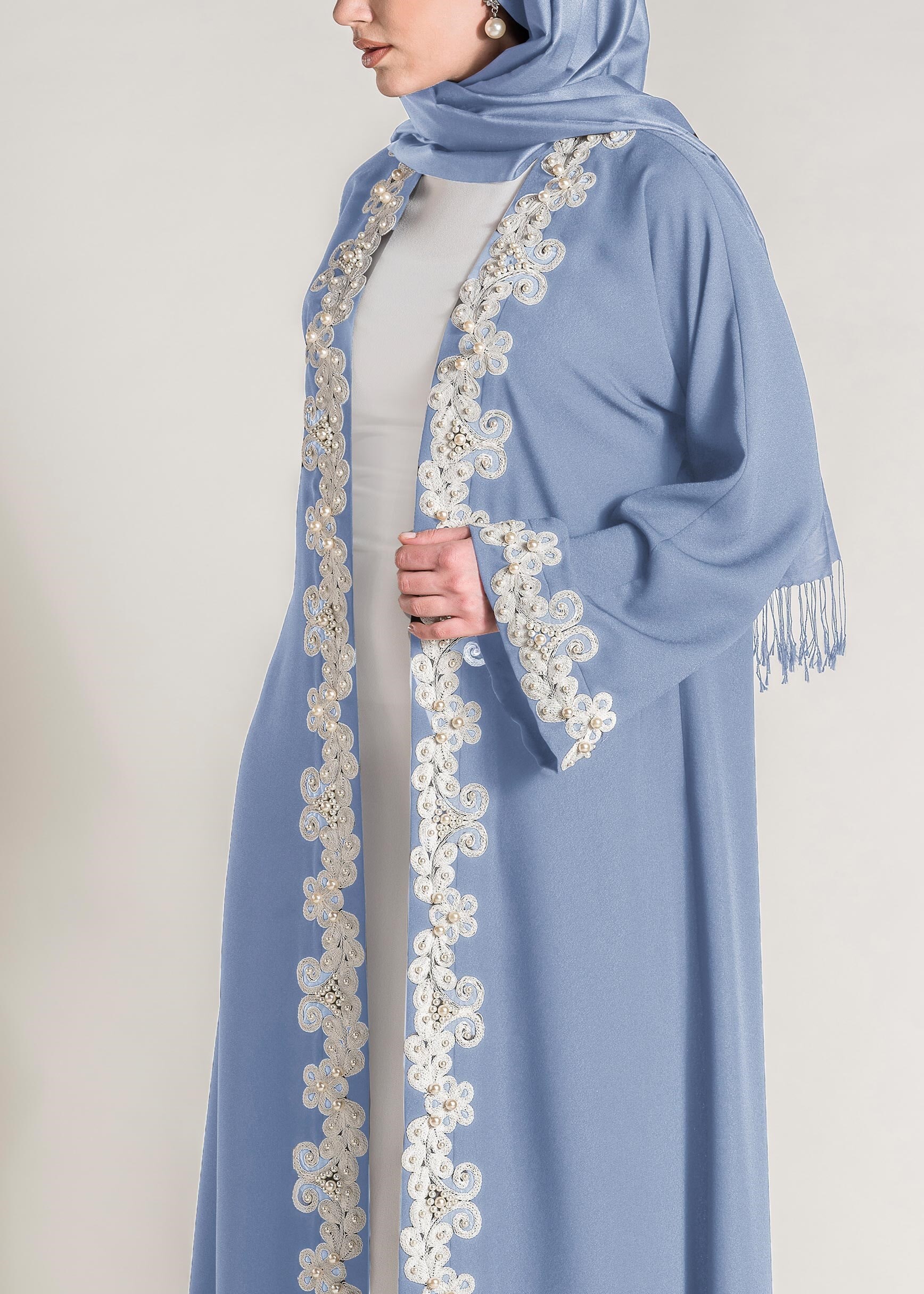 Tesettür giyim MAVİ GÜPÜRLÜ SALAŞ 2&prime;Lİ ELBİSELİ TAKIM 3428