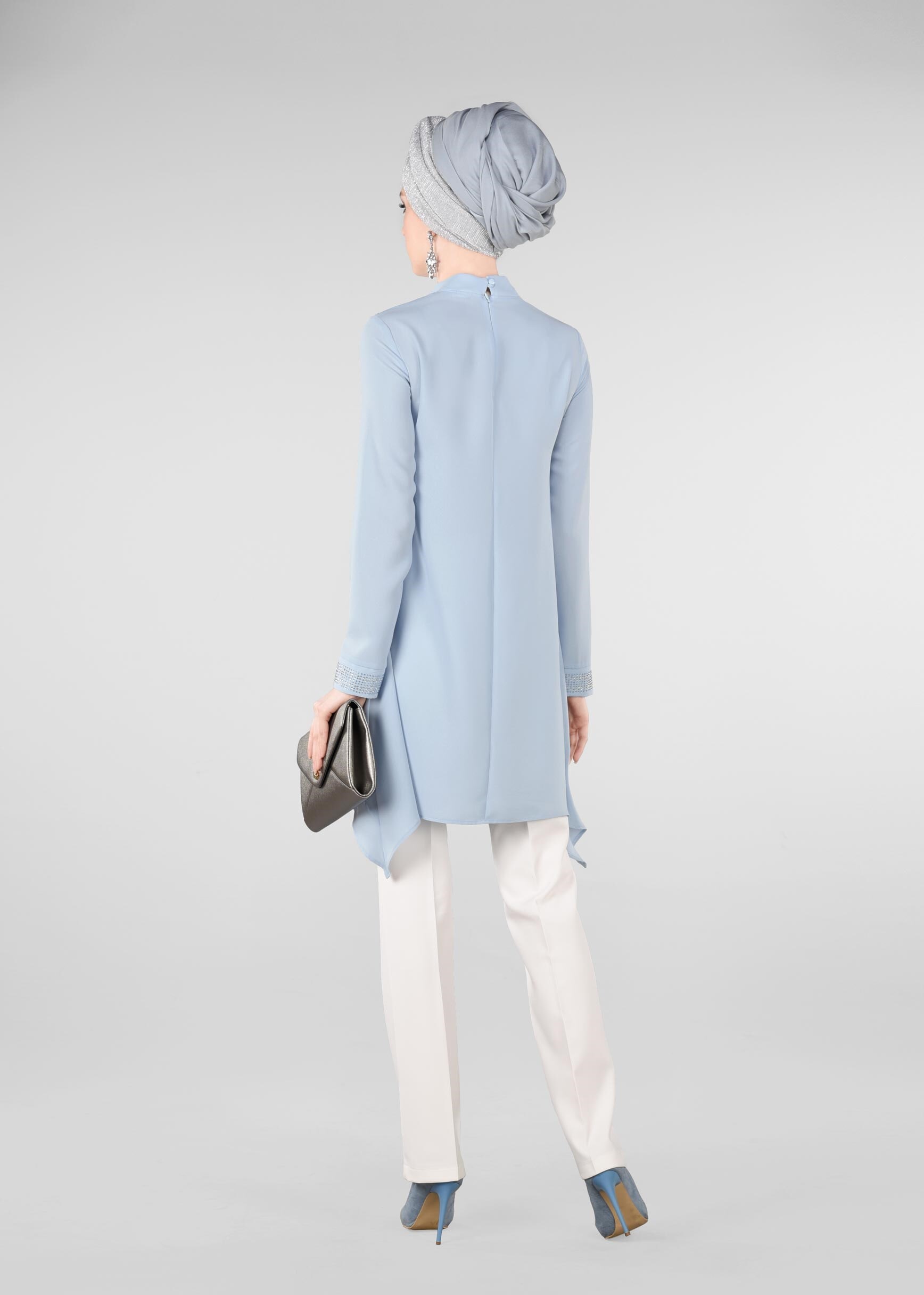 Tesettür giyim MAVİ TAŞ BASKILI 2&prime;Lİ PANTOLON TAKIM 3408