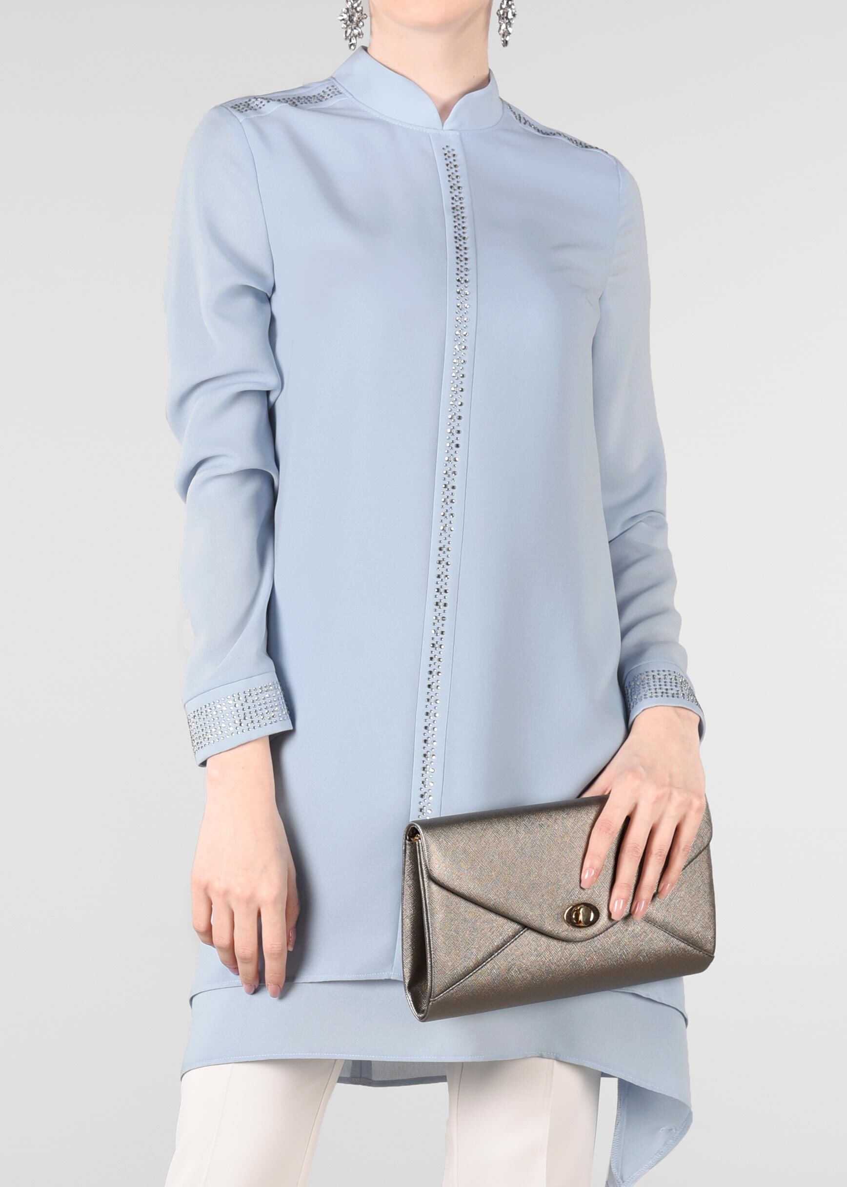 Tesettür giyim MAVİ TAŞ BASKILI 2&prime;Lİ PANTOLON TAKIM 3408