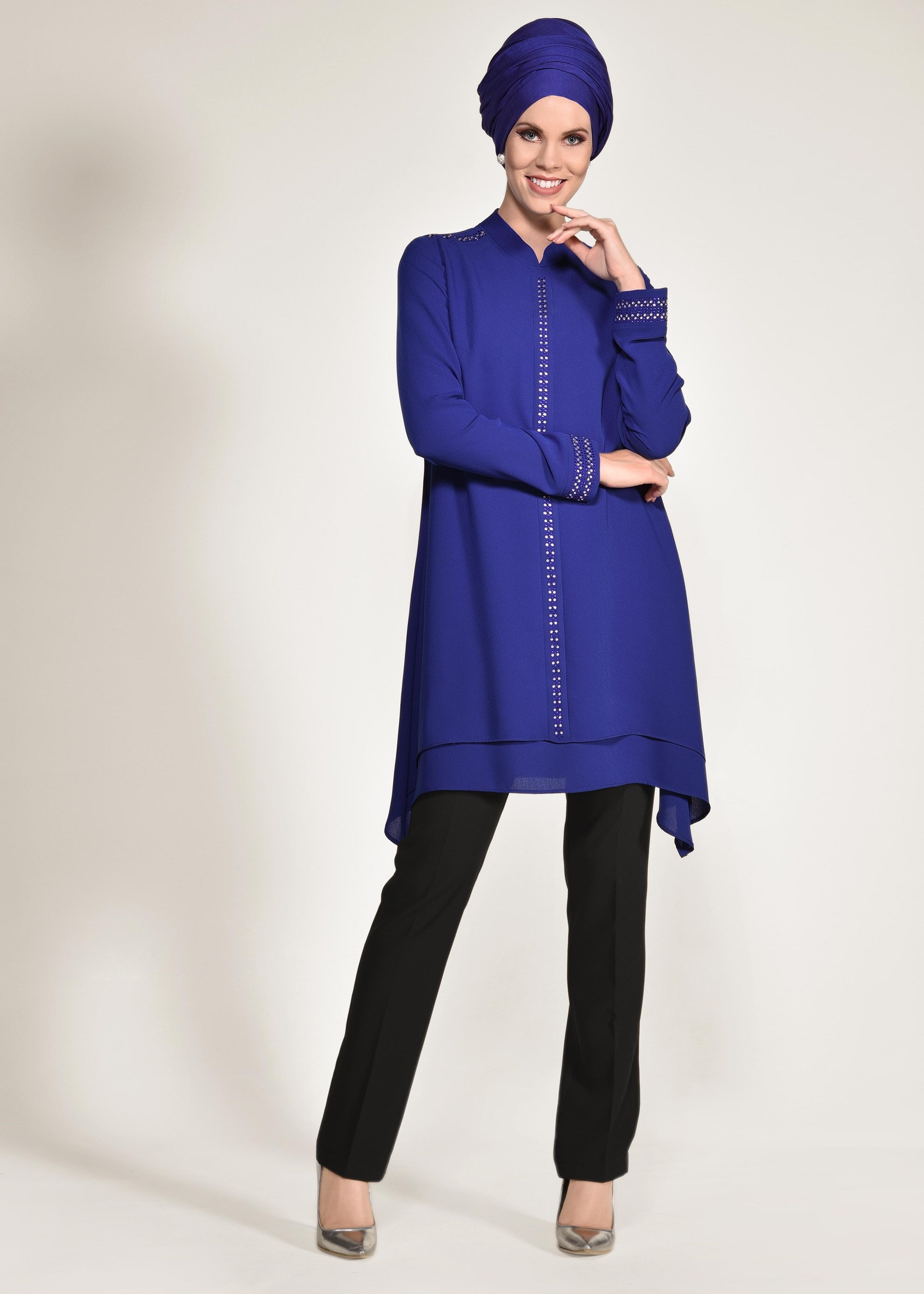 Tesettür giyim LACİVERT TAŞ BASKILI 2&prime;Lİ PANTOLON TAKIM 3408