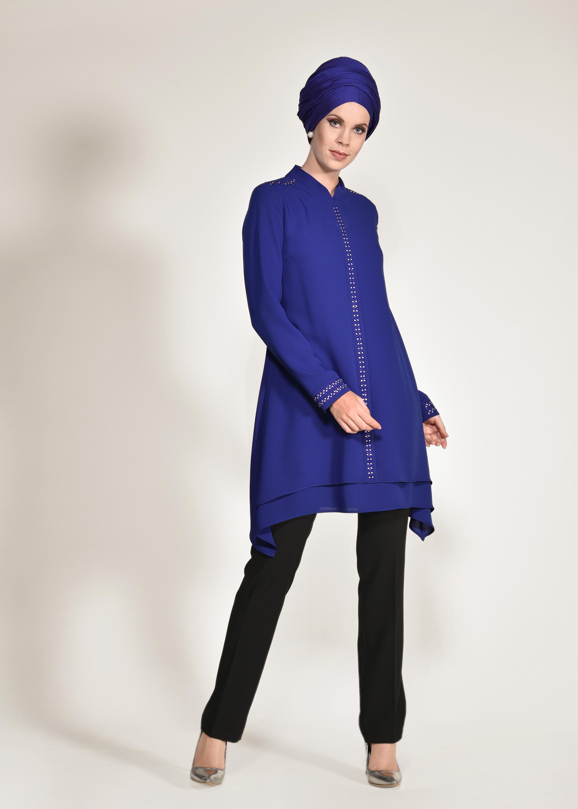 Tesettür giyim LACİVERT TAŞ BASKILI 2&prime;Lİ PANTOLON TAKIM 3408