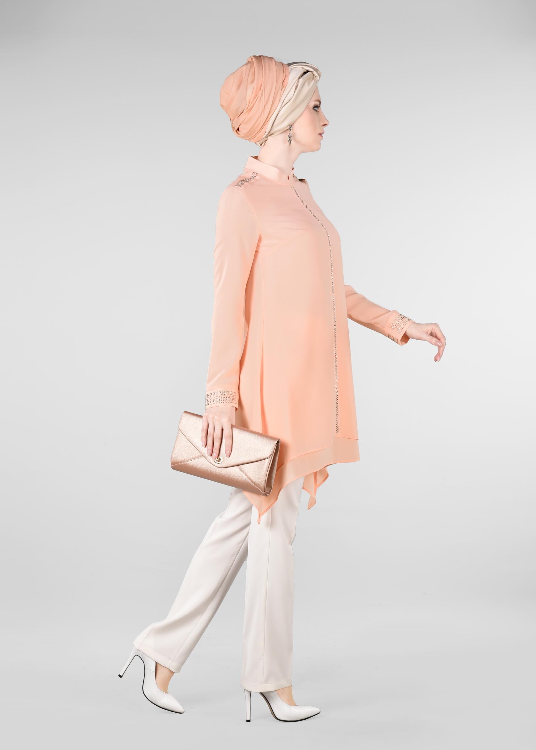 Tesettür giyim PUDRA TAŞ BASKILI 2&prime;Lİ PANTOLON TAKIM 3408