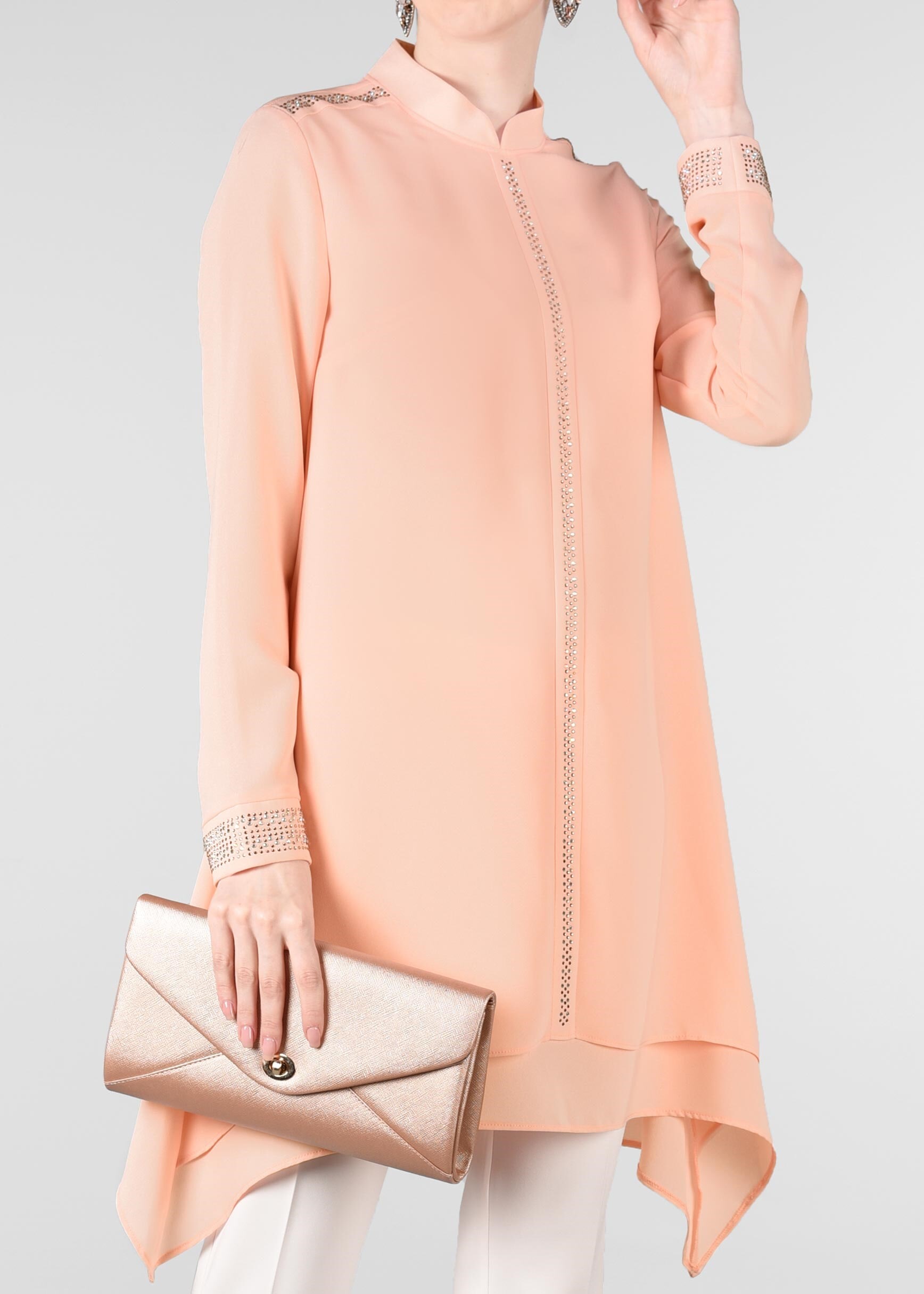 Tesettür giyim PUDRA TAŞ BASKILI 2&prime;Lİ PANTOLON TAKIM 3408