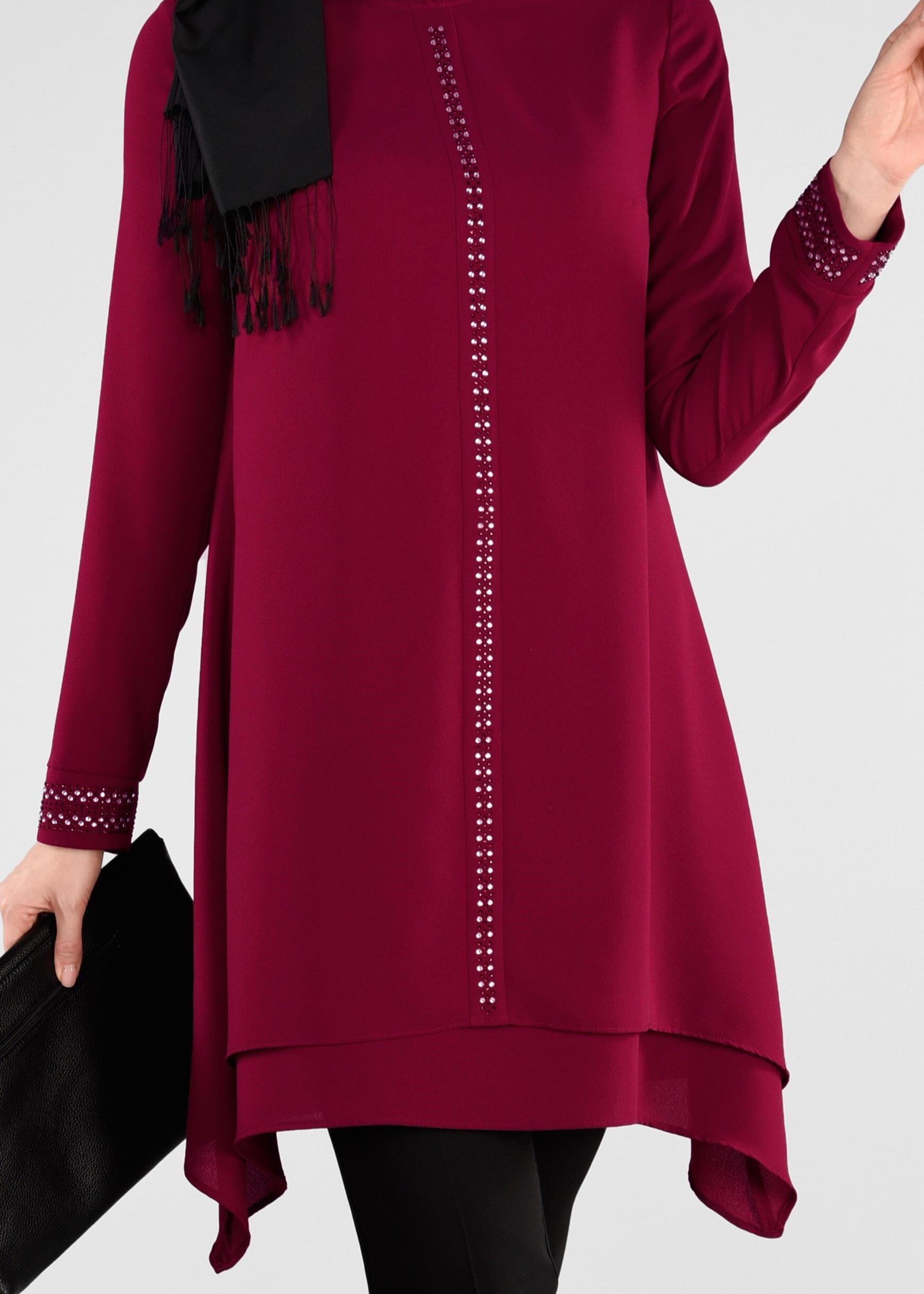 Tesettür giyim MOR TAŞ BASKILI 2&prime;Lİ PANTOLON TAKIM 3408