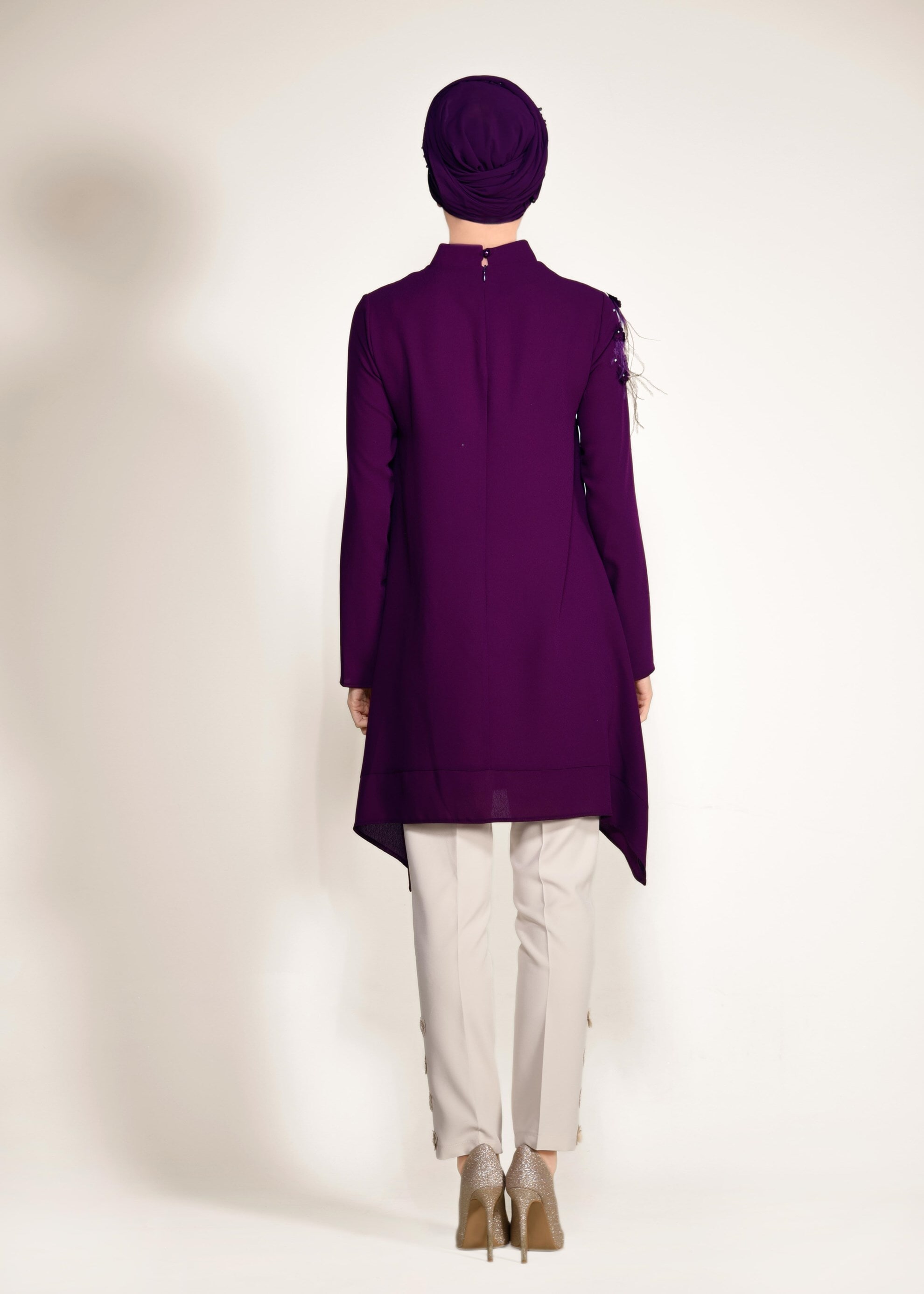 Tesettür giyim MÜRDÜM ÜÇ BOYUTLU ÇİÇEK DETAYLI 2&prime;Lİ PANTOLONLU TAKIM 3415P