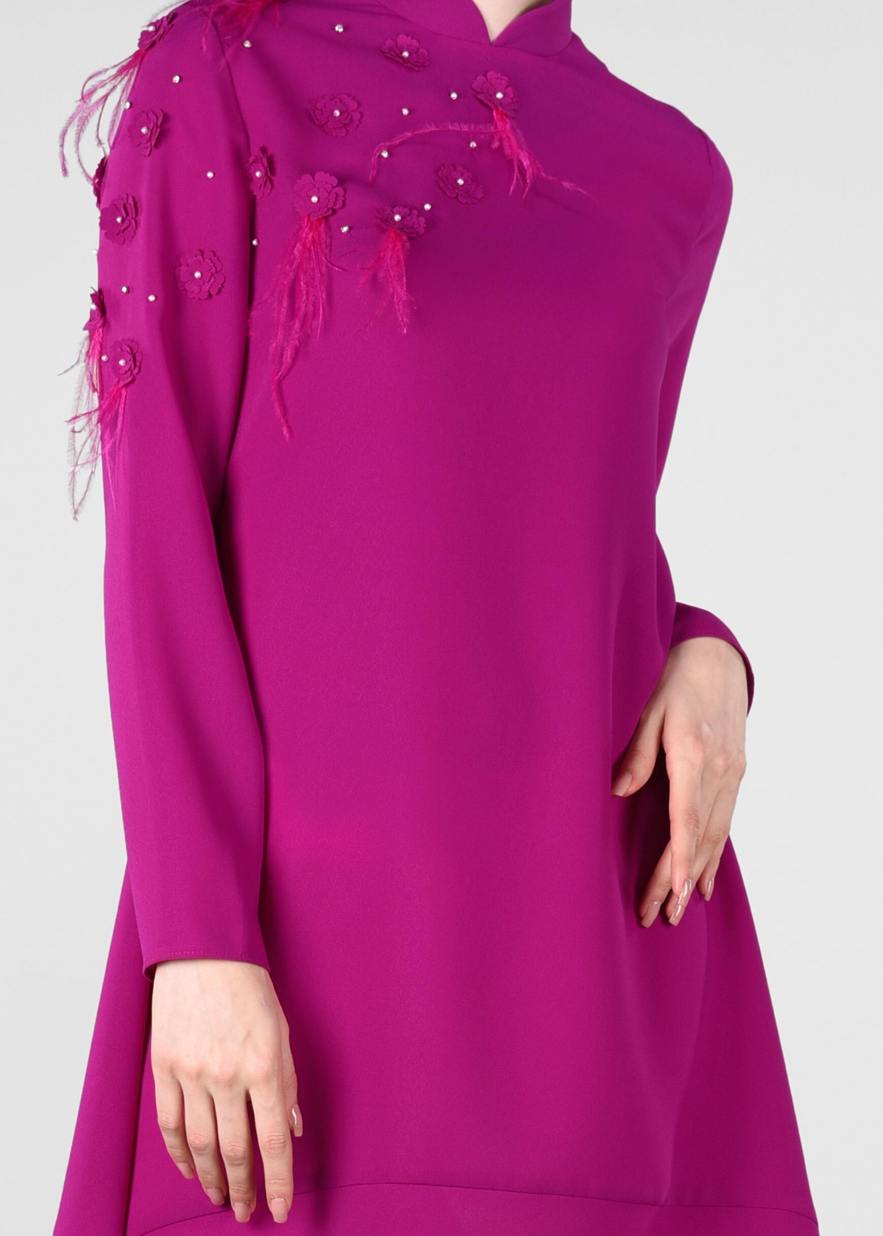 Tesettür giyim MOR ÜÇ BOYUTLU ÇİÇEK DETAYLI 2&prime;Lİ PANTOLONLU TAKIM 3415P