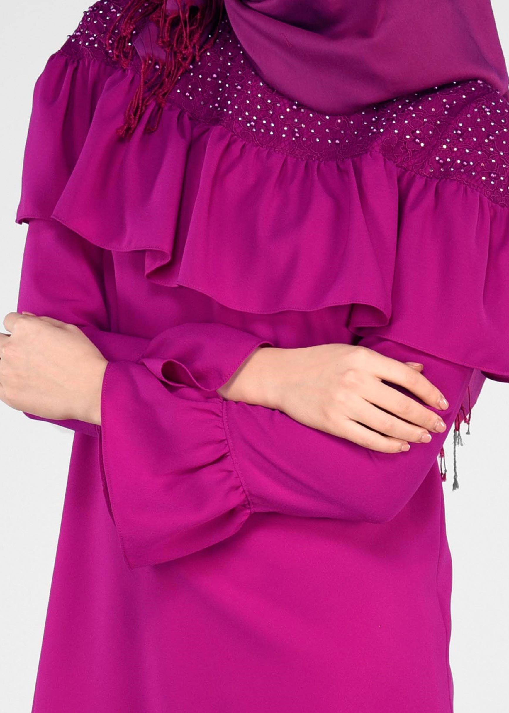 Tesettür giyim MOR FIRFIRLI 2&prime;Lİ PANTOLONLU TAKIM 3416