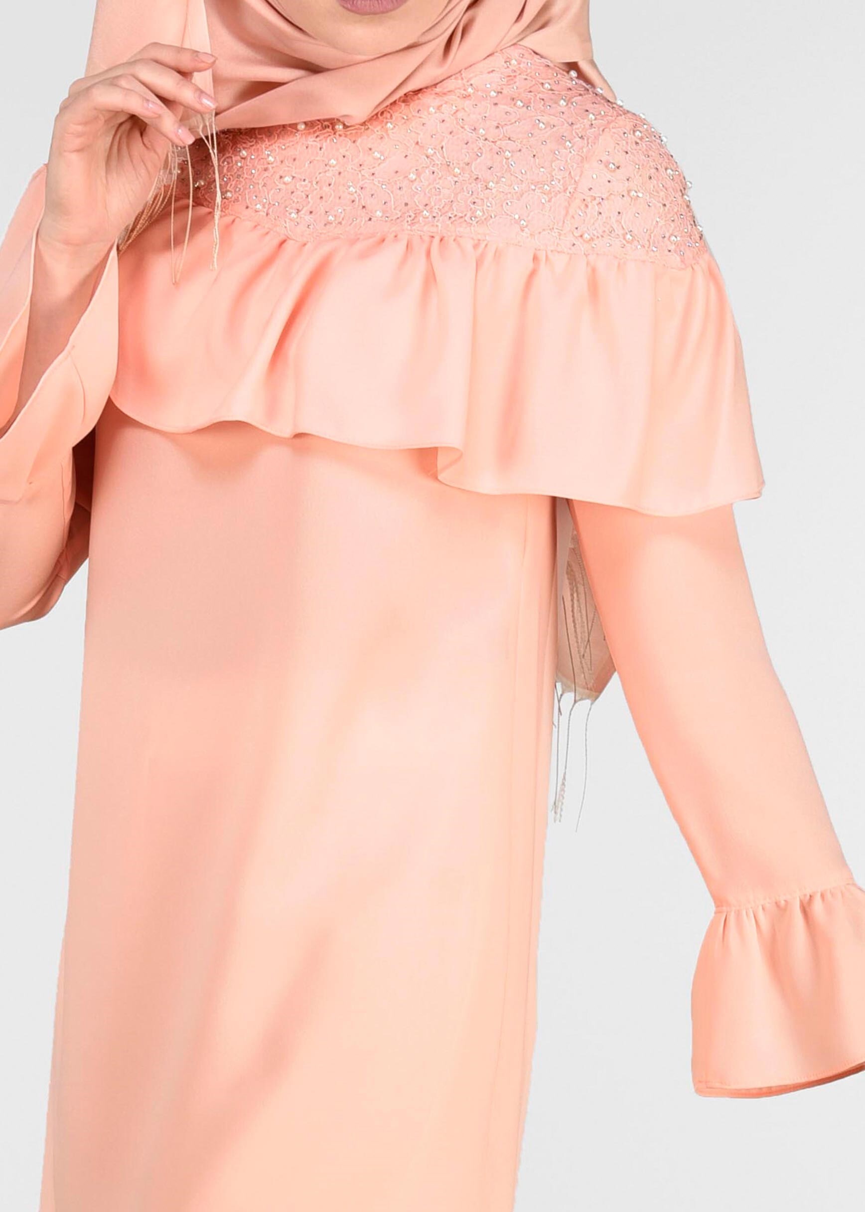 Tesettür giyim PUDRA FIRFIRLI 2&prime;Lİ PANTOLONLU TAKIM 3416