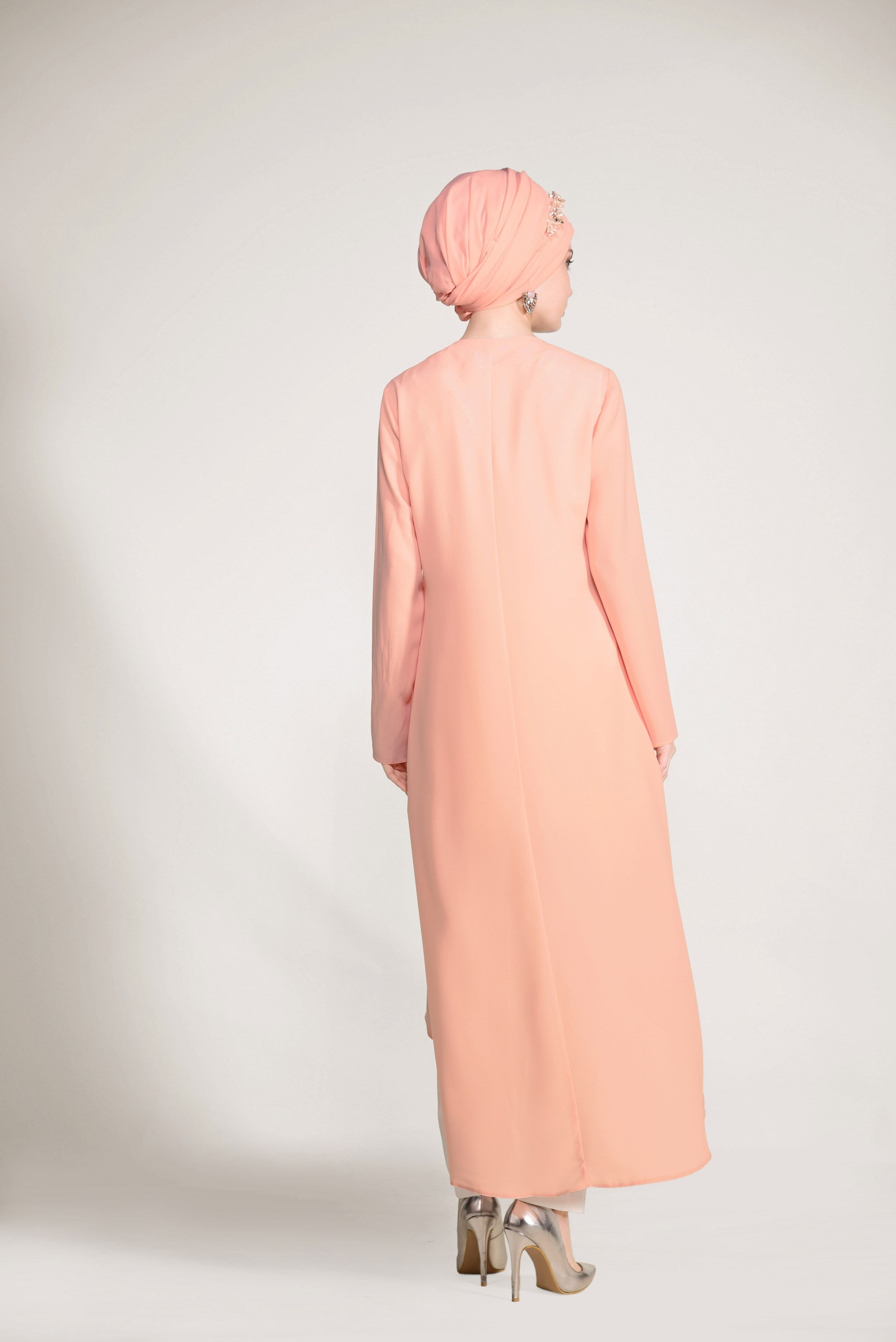 Tesettür giyim PUDRA NAKIŞ İŞLEMELİ 3&prime;LÜ PANTOLONLU TAKIM 3424P