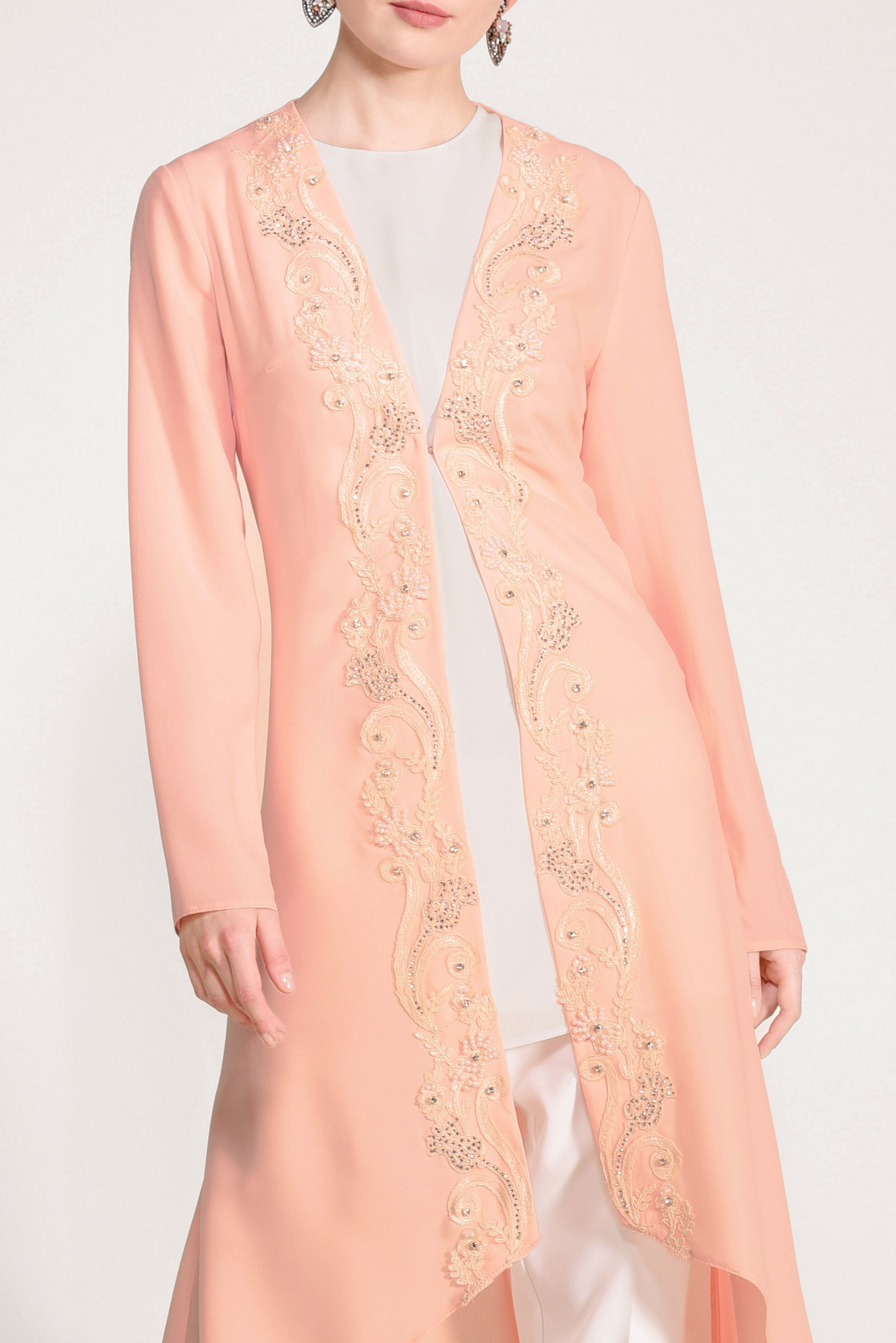 Tesettür giyim PUDRA NAKIŞ İŞLEMELİ 3&prime;LÜ PANTOLONLU TAKIM 3424P