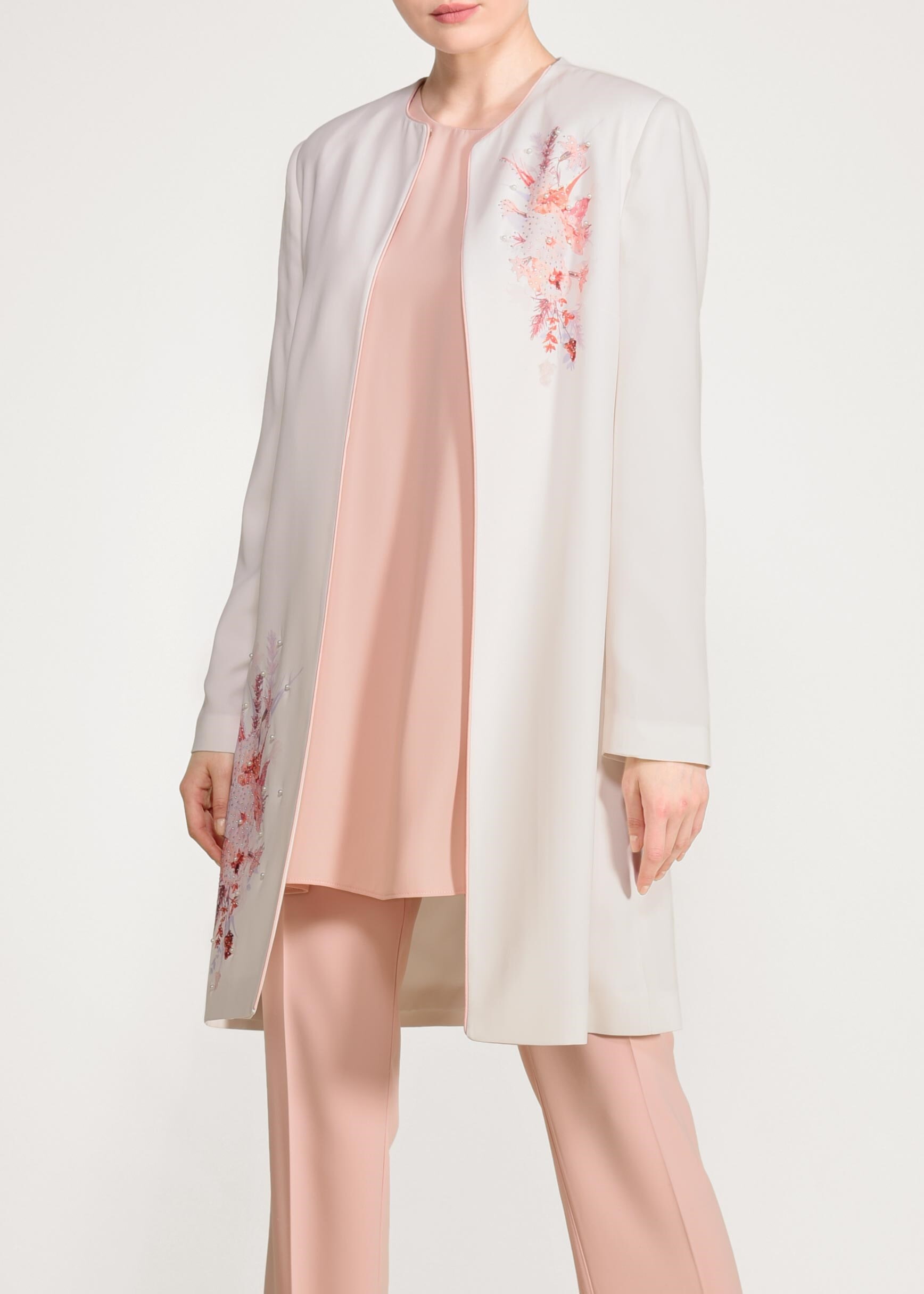 Tesettür giyim PUDRA ÇİÇEK BASKILI 3&prime;LÜ PANTOLONLU TAKIM 3445P