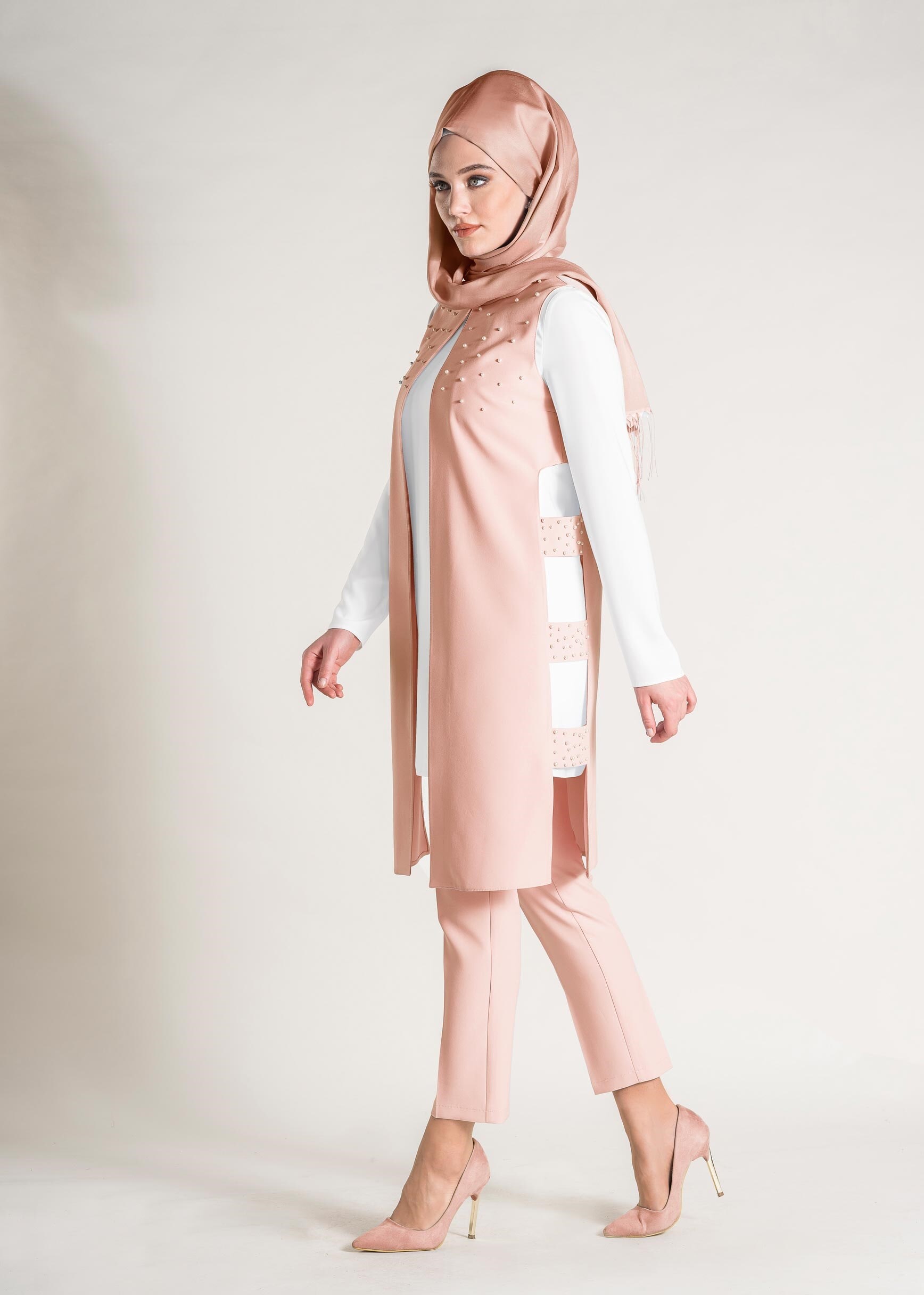 Tesettür giyim PUDRA 3448P ZADE 3&prime;LÜ PANT.TAKIM 38/44 TEK40