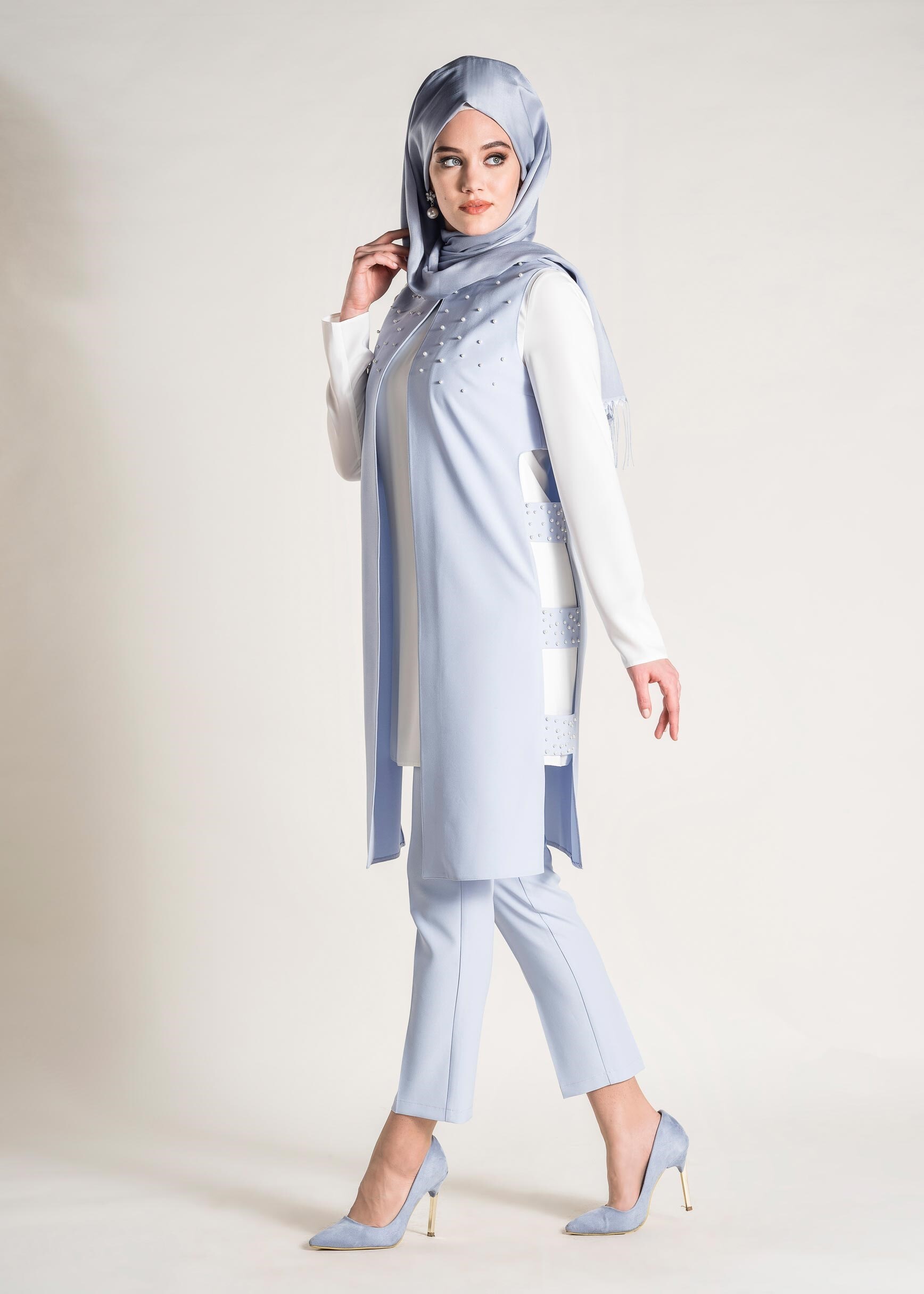 Tesettür giyim MAVİ 3448P ZADE 3&prime;LÜ PANT.TAKIM 38/44 TEK40