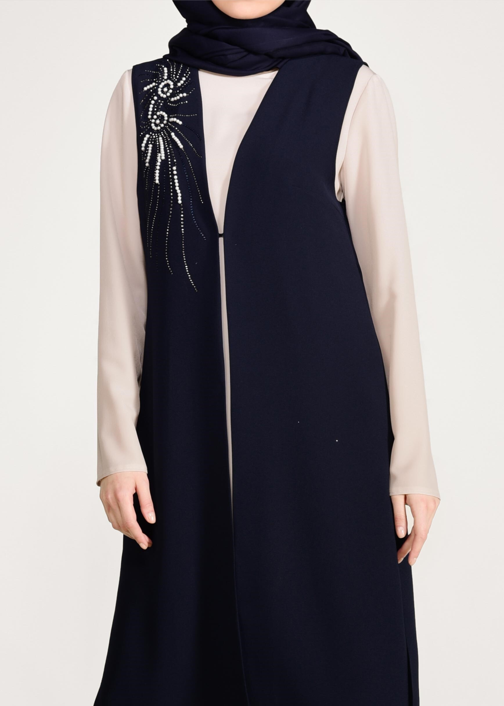 Tesettür giyim LACİVERT TAŞ BASKILI ÜÇLÜ PANTOLONLU TAKIM 3450P