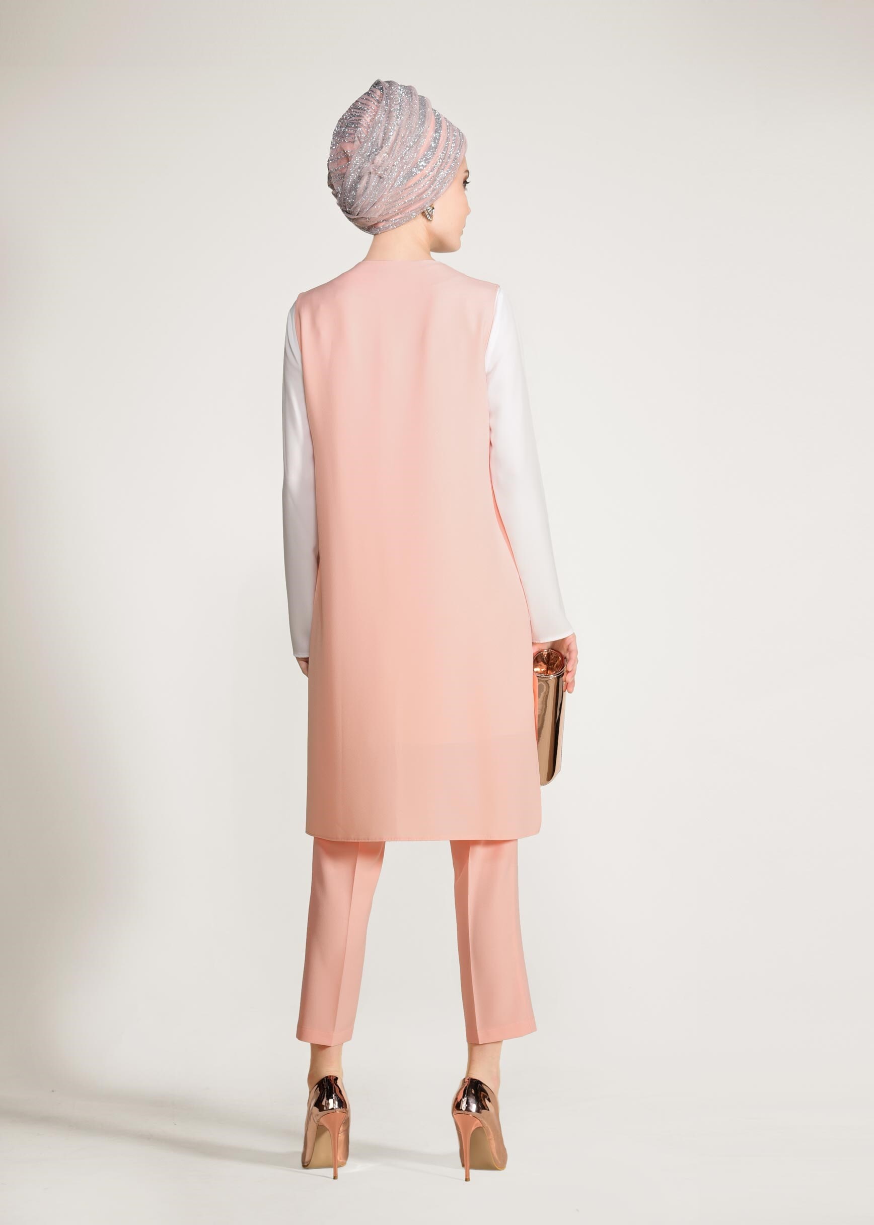 Tesettür giyim PEMBE TAŞ BASKILI ÜÇLÜ PANTOLONLU TAKIM 3450P