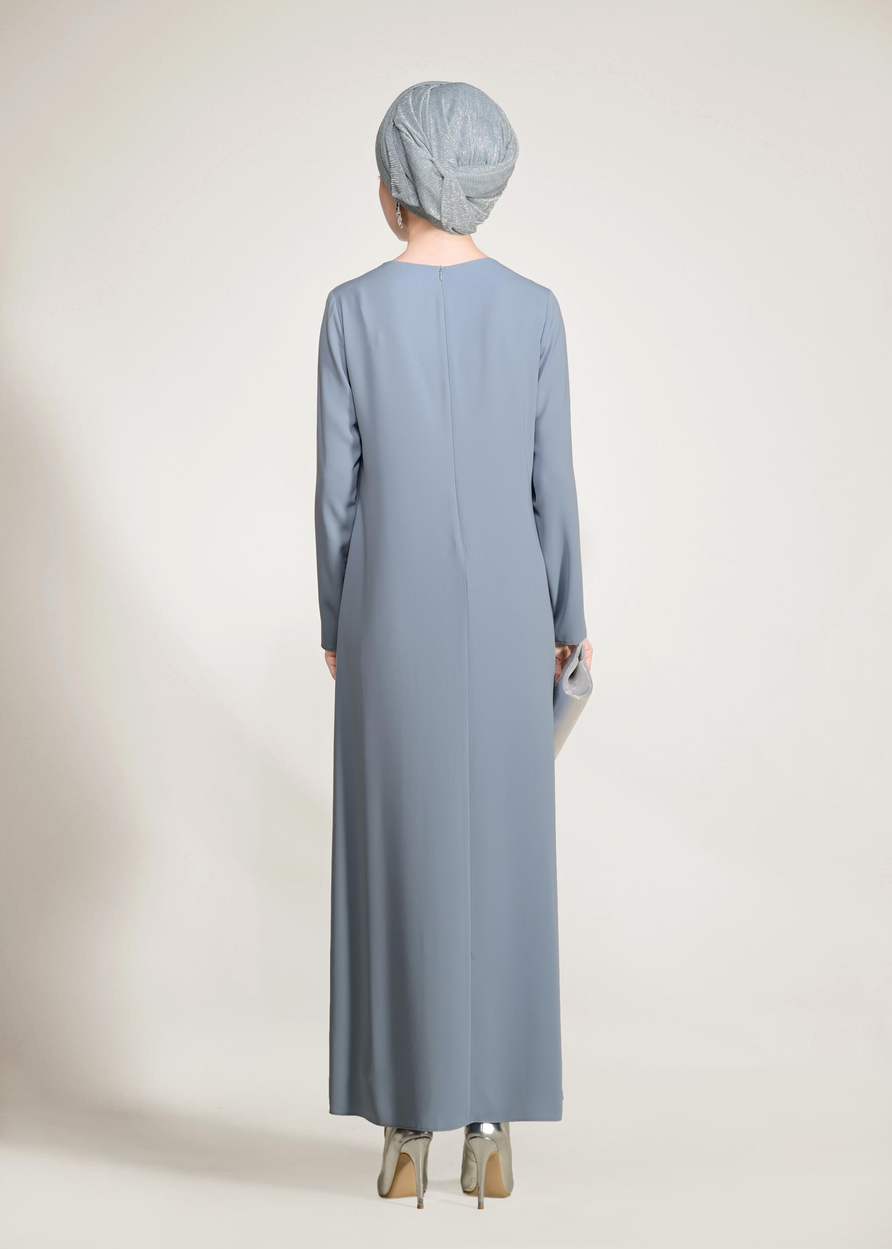 Tesettür giyim MAVİ NAKIŞ VE BONCUK İŞLEMELİ 2&prime;Lİ PANTOLON TAKIM 3455P