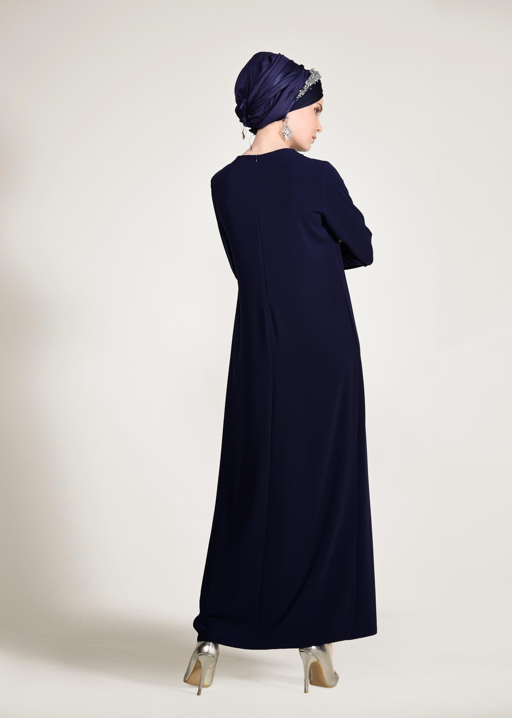 Tesettür giyim LACİVERT NAKIŞ VE BONCUK İŞLEMELİ 2&prime;Lİ PANTOLON TAKIM 3455P