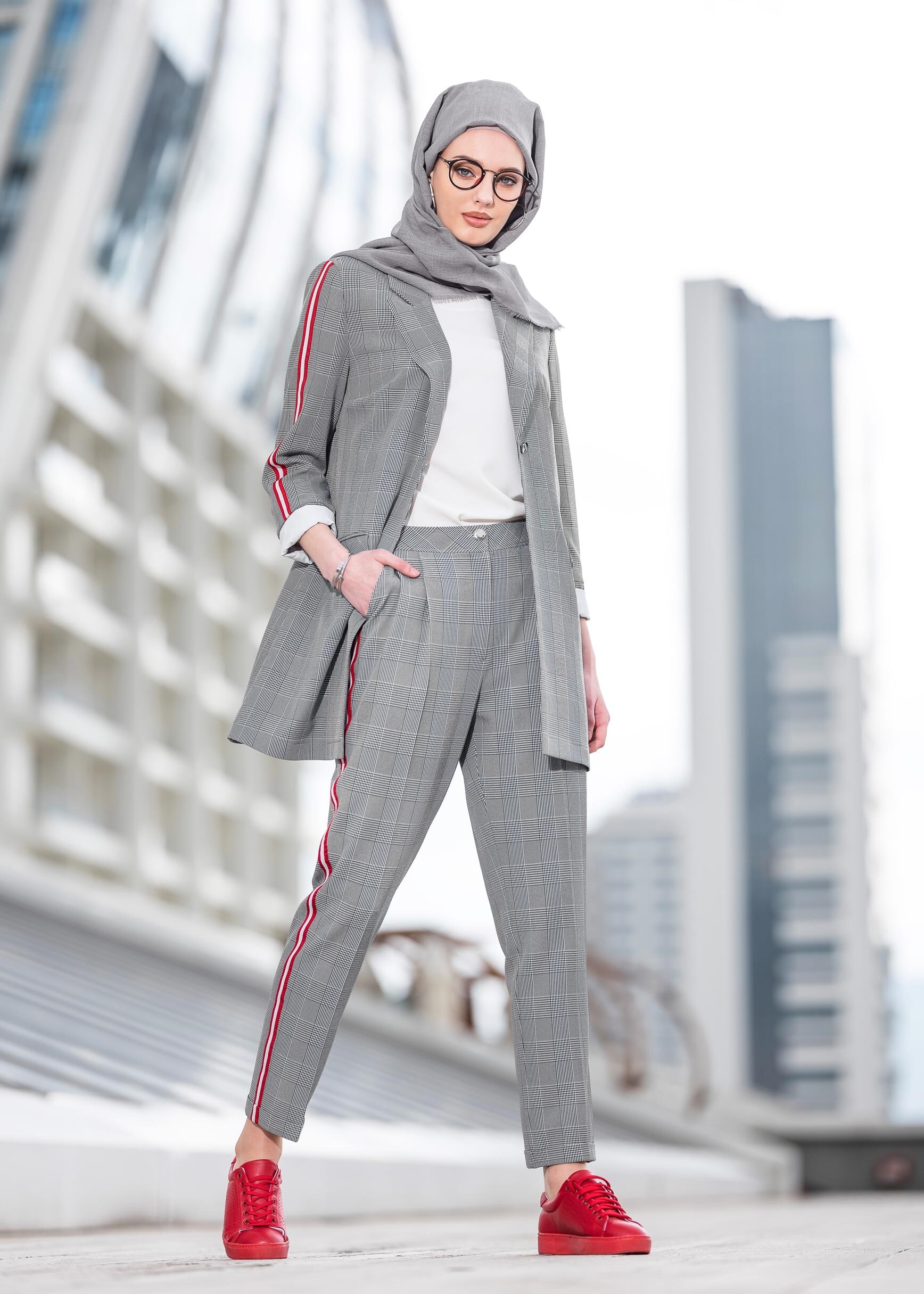 Tesettür giyim SİYAH 4159 DOUBLE EKOSE 2&prime;Lİ PANT.TAKIM 36/42