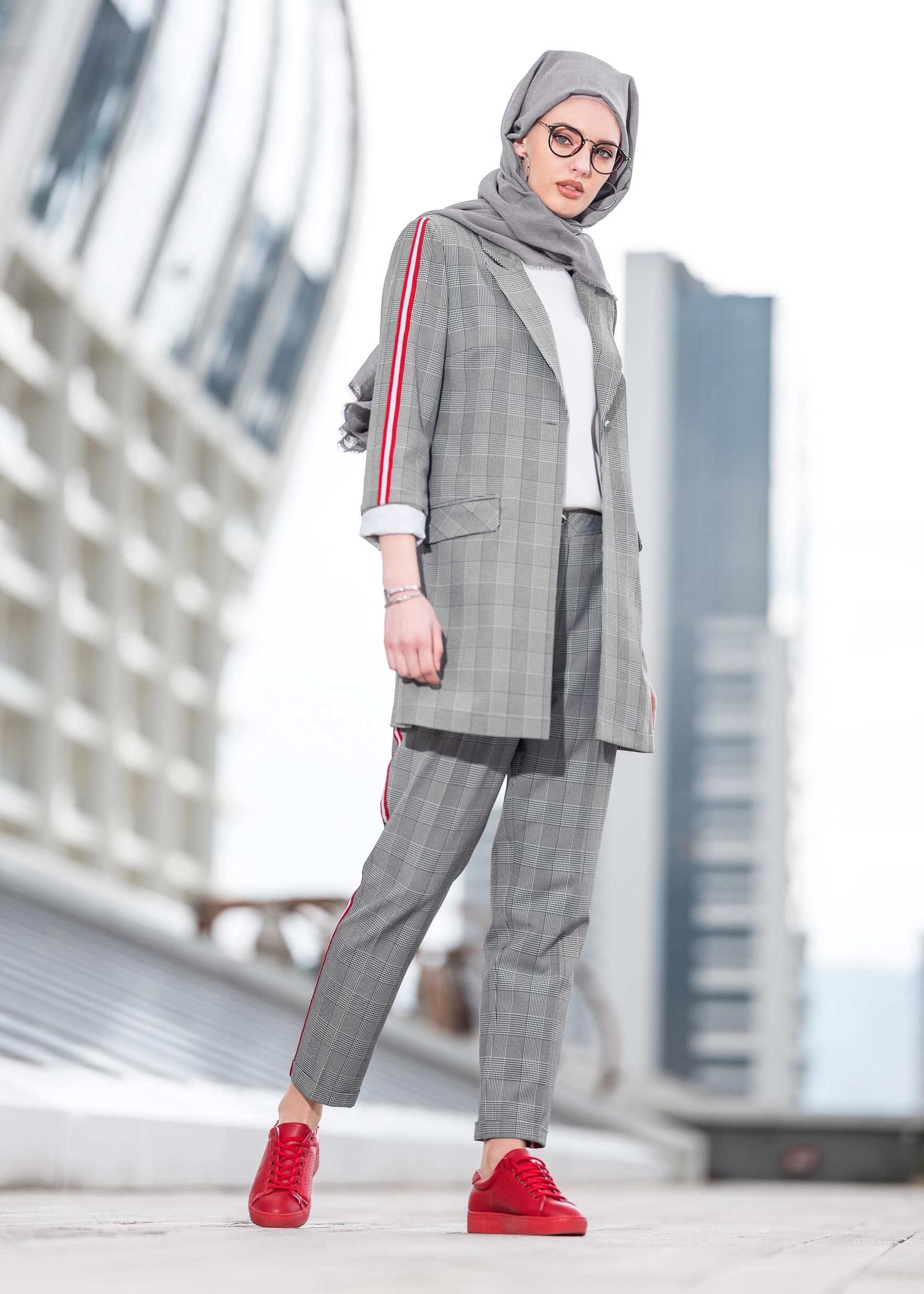 Tesettür giyim SİYAH 4159 DOUBLE EKOSE 2&prime;Lİ PANT.TAKIM 36/42