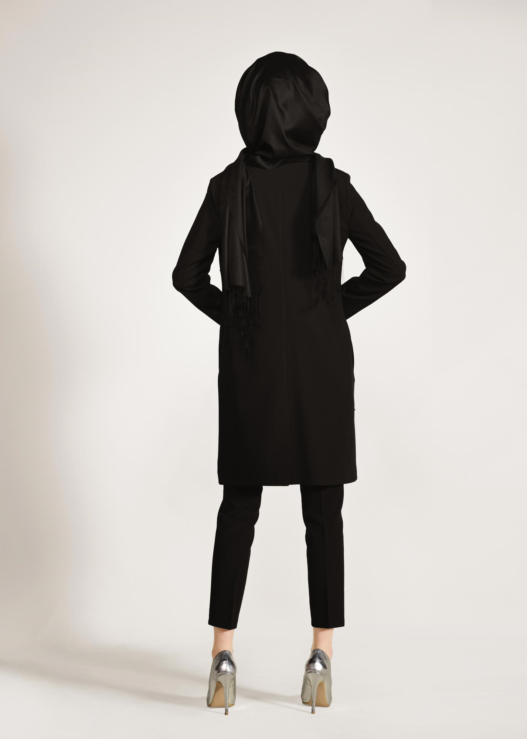 Tesettür giyim SİYAH İNCİ İŞLEMELİ KLASİK 2&prime;Lİ PANTOLONLU TAKIM 4161