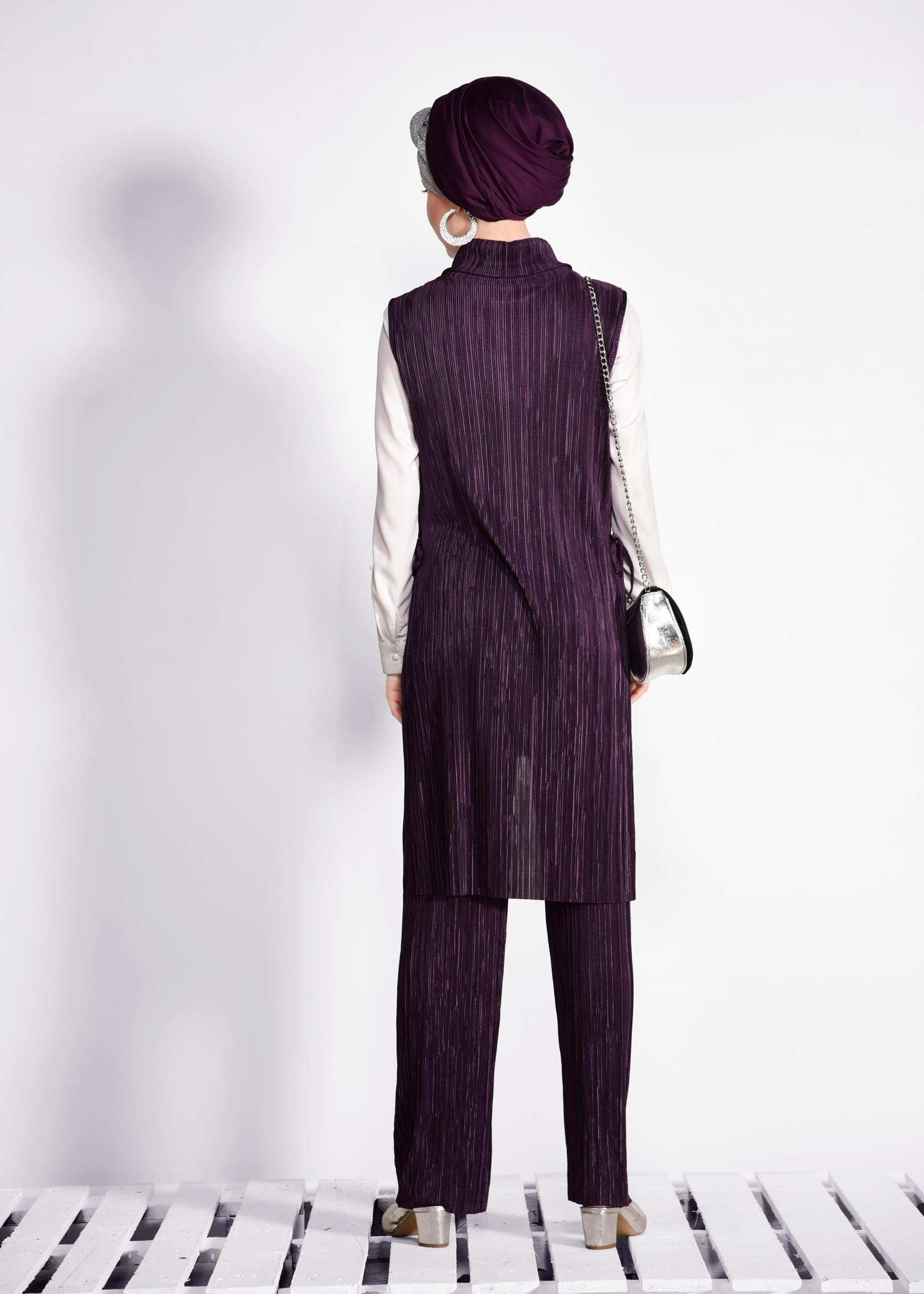 Tesettür giyim MOR PİLİSELİ PULLU 2&prime;Lİ PANT.TAKIM 4250