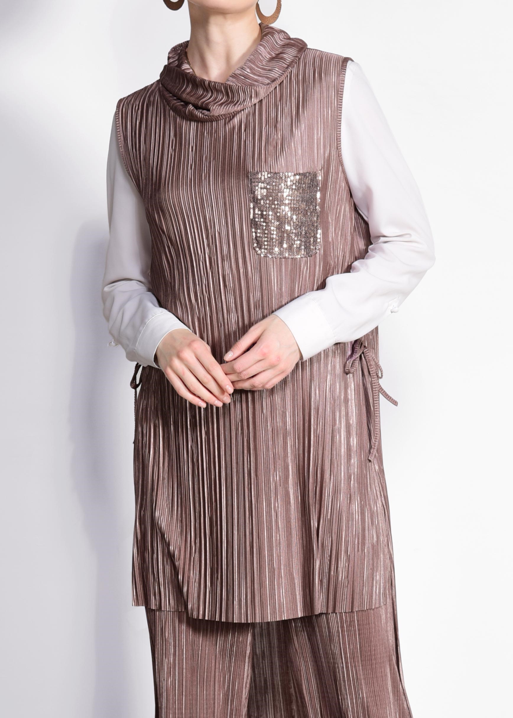 Tesettür giyim VİZON PİLİSELİ PULLU 2&prime;Lİ PANT.TAKIM 4250