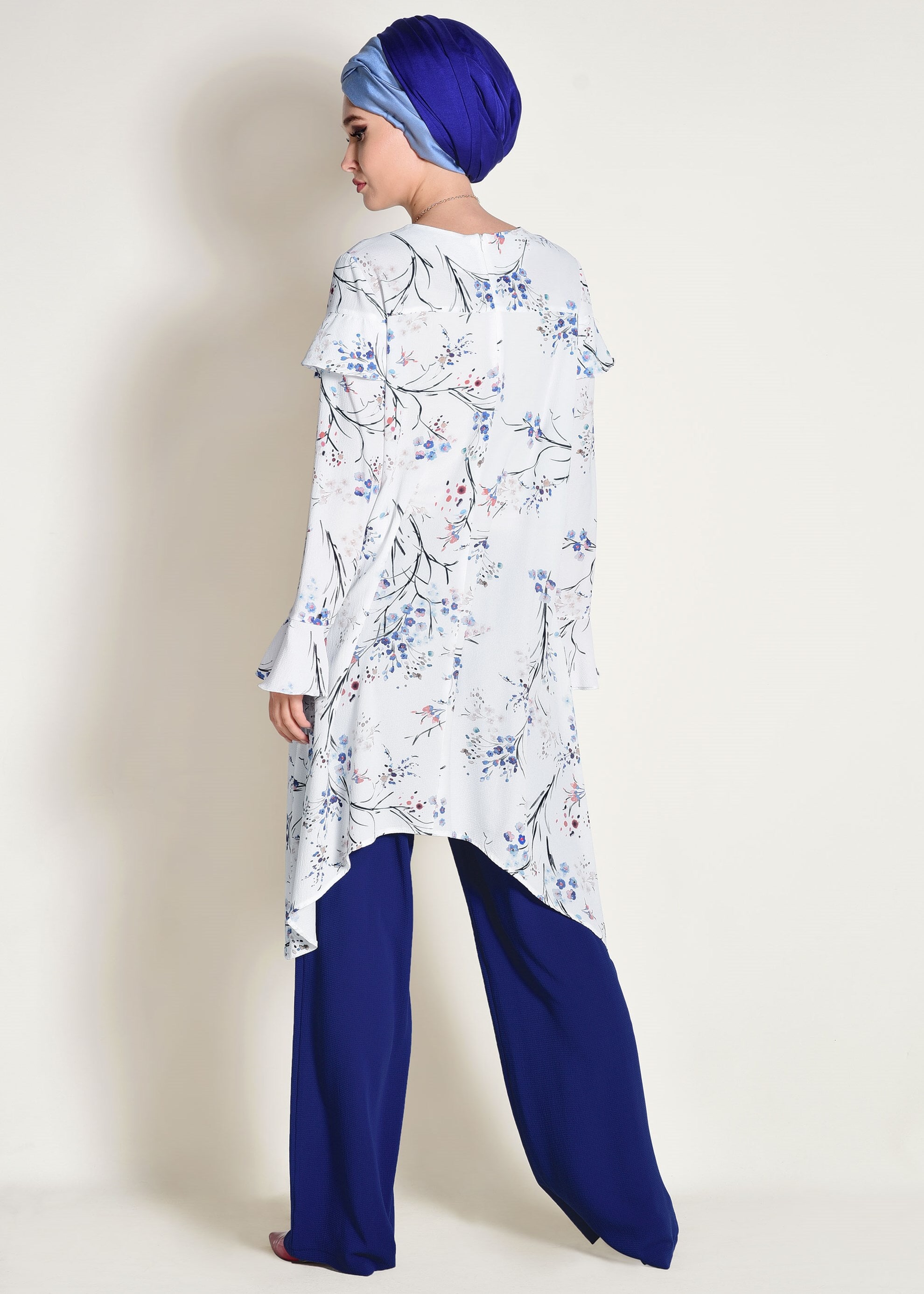 Tesettür giyim LACİVERT FIRFIR DETAYLI ÇİÇEK DESENLİ 2Lİ PANTOLONLU TAKIM 4353