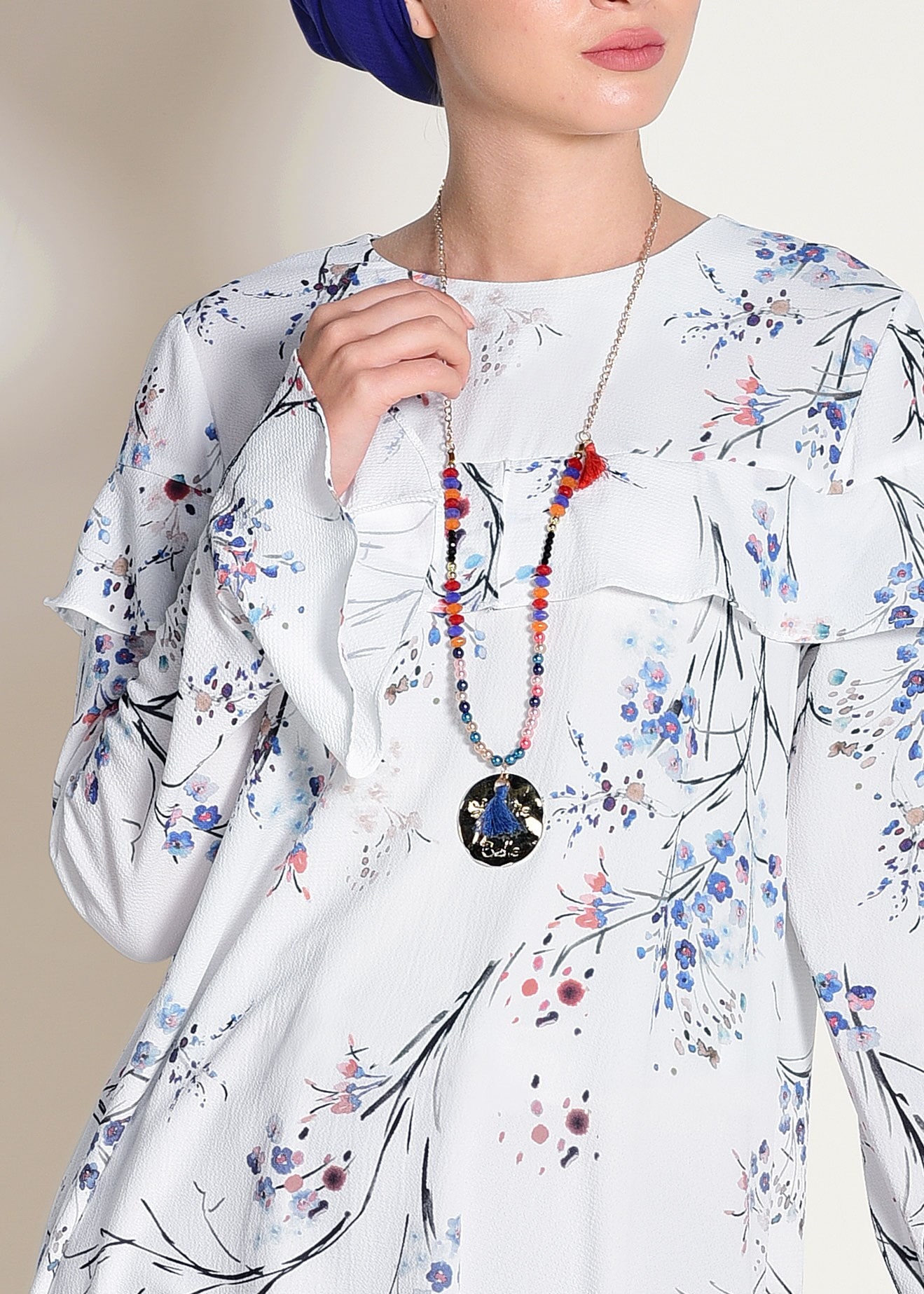 Tesettür giyim LACİVERT FIRFIR DETAYLI ÇİÇEK DESENLİ 2Lİ PANTOLONLU TAKIM 4353