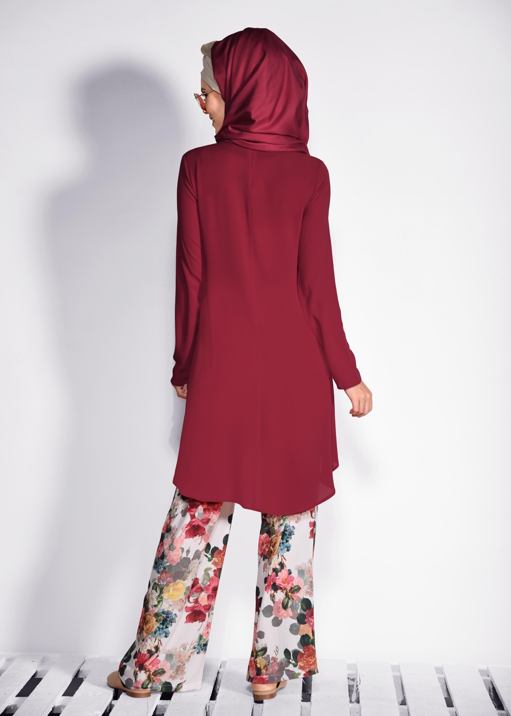 Tesettür giyim EKRU ÇİÇEK DESENLİ 2&prime;Lİ PANT.TAKIM 4372